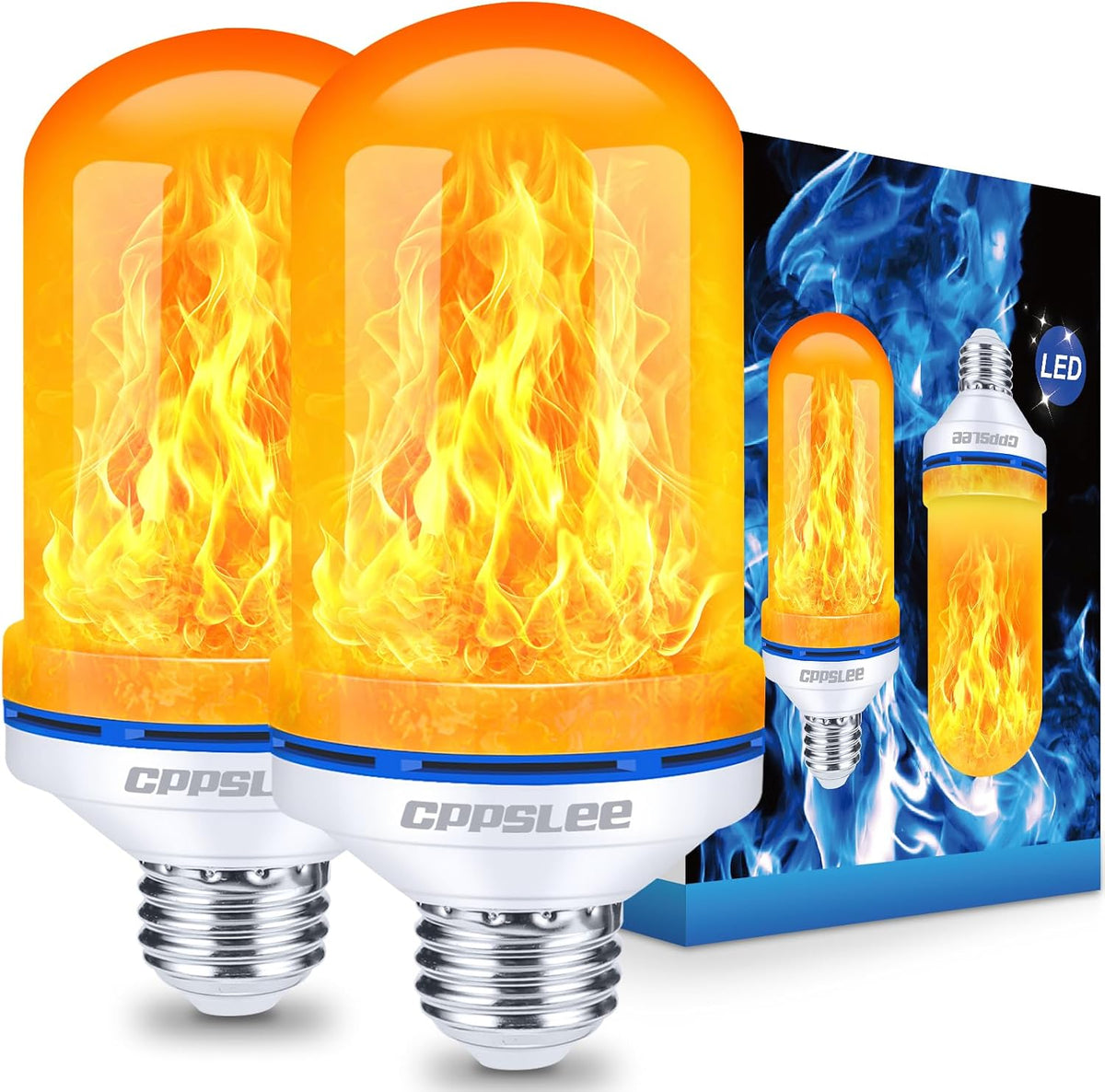 CPPSLEE Upgraded Flame Light Bulbs, 4 Modes Flickering Light Bulbs, E26 Base Fire Flame Bulb for Halloween Decorations Outdoor, Christmas Lights Patio Indoor Home Decor (Yellow, 2 Pack)