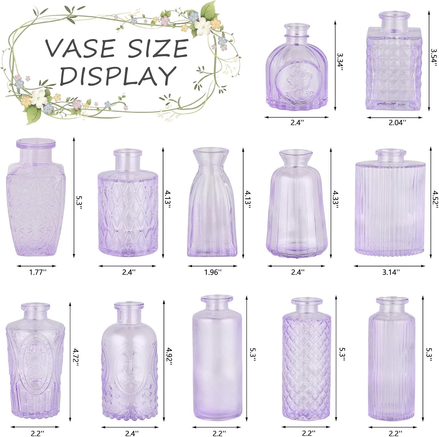 Glass Bud Vases Mini Flower Vase Small Vintage Vases for Centerpiece Table / Purple / Set of 12