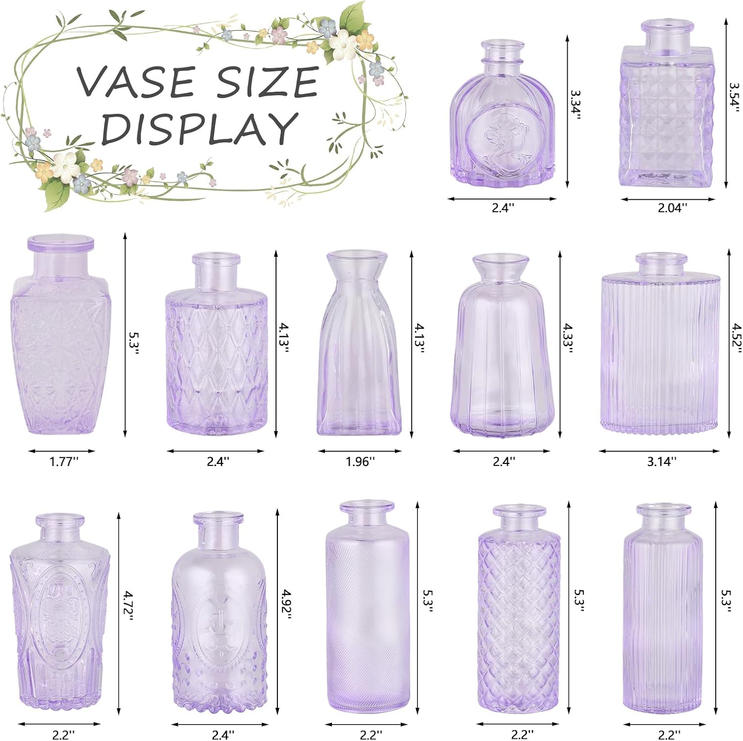 Glass Bud Vases Mini Flower Vase Small Vintage Vases for Centerpiece Table / Purple / Set of 12