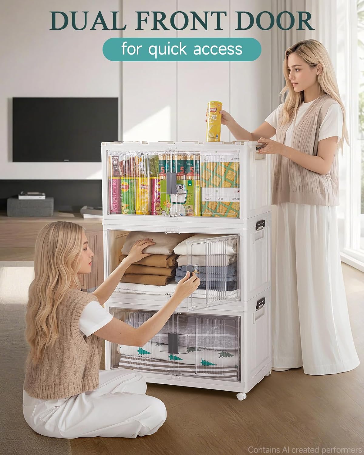 97QT Stackable Lockable Storage Bins / 97qt-white / Set of 3