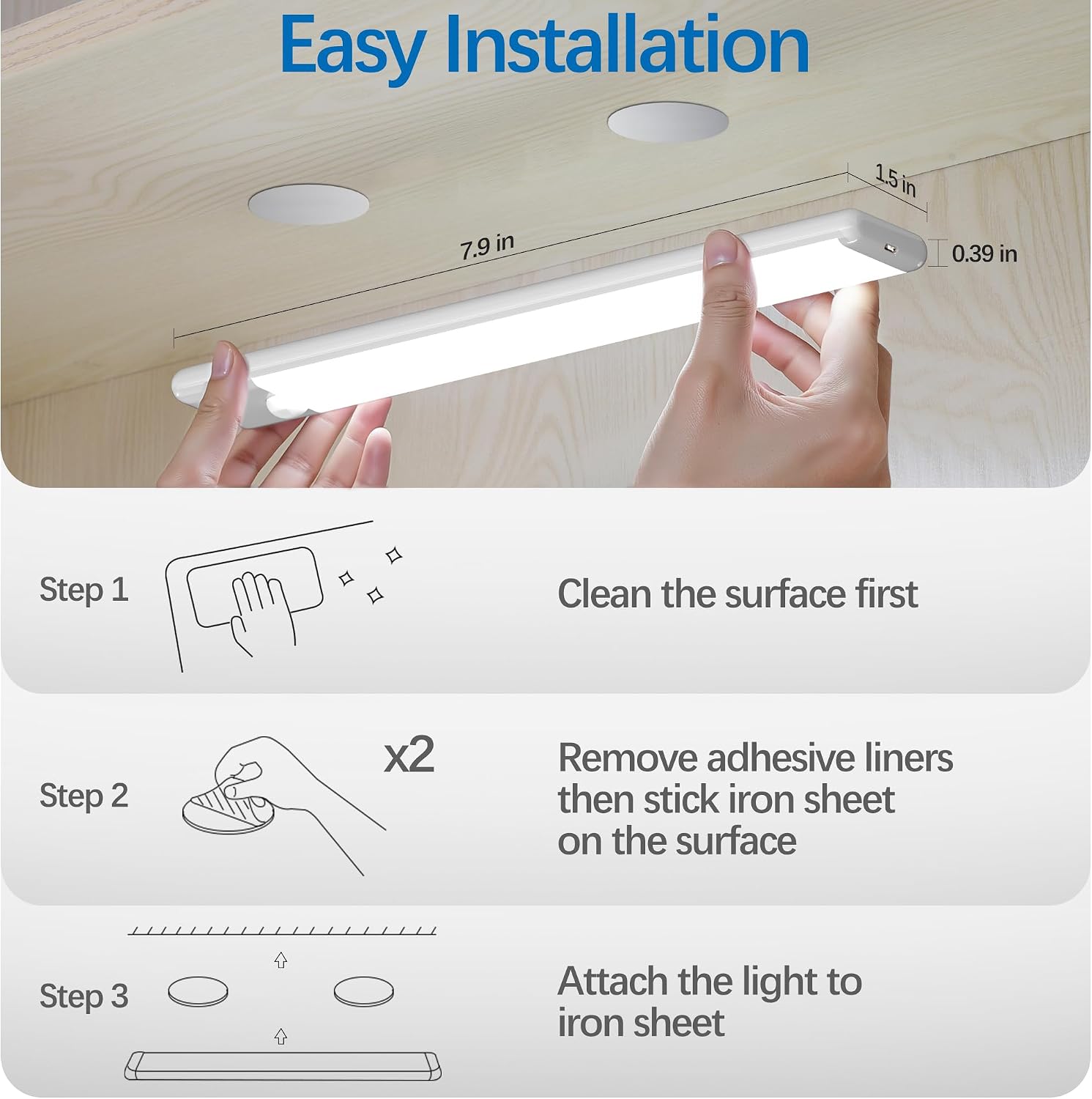 5-Pack Motion Sensor Under Cabinet Light, 3CCT, 7.9 inch | 3 Color Temperature, Dimmable, Rechargeable, Magnetic Closet