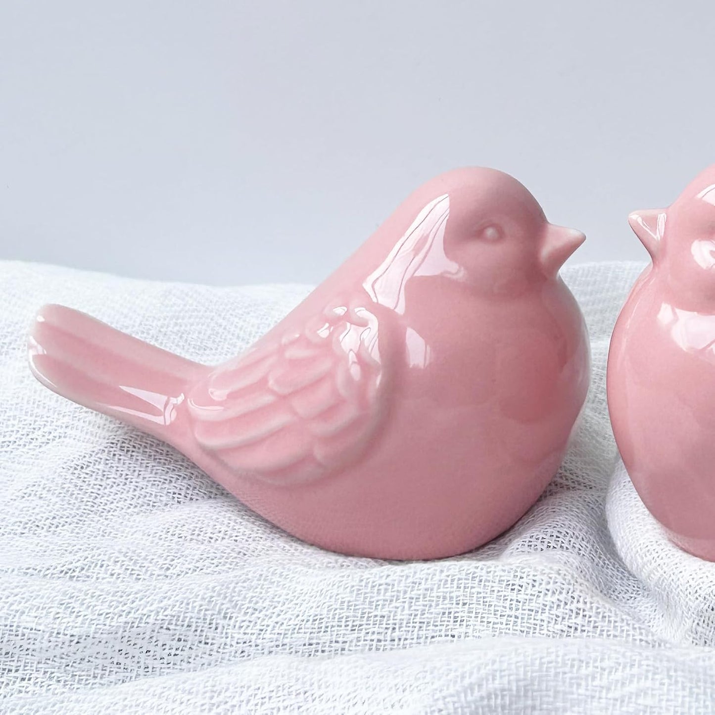 Decorative Glazed Ceramic Bird Figurine / Pink / Set of 2