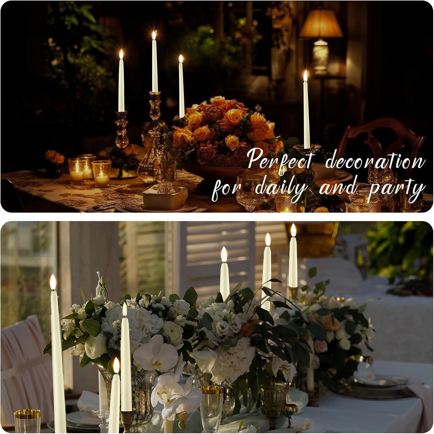 40 Pcs Flameless Taper Candles LED Flickering Taper Candlesticks Bulk Battery Operated Flameless Candle for Wedding