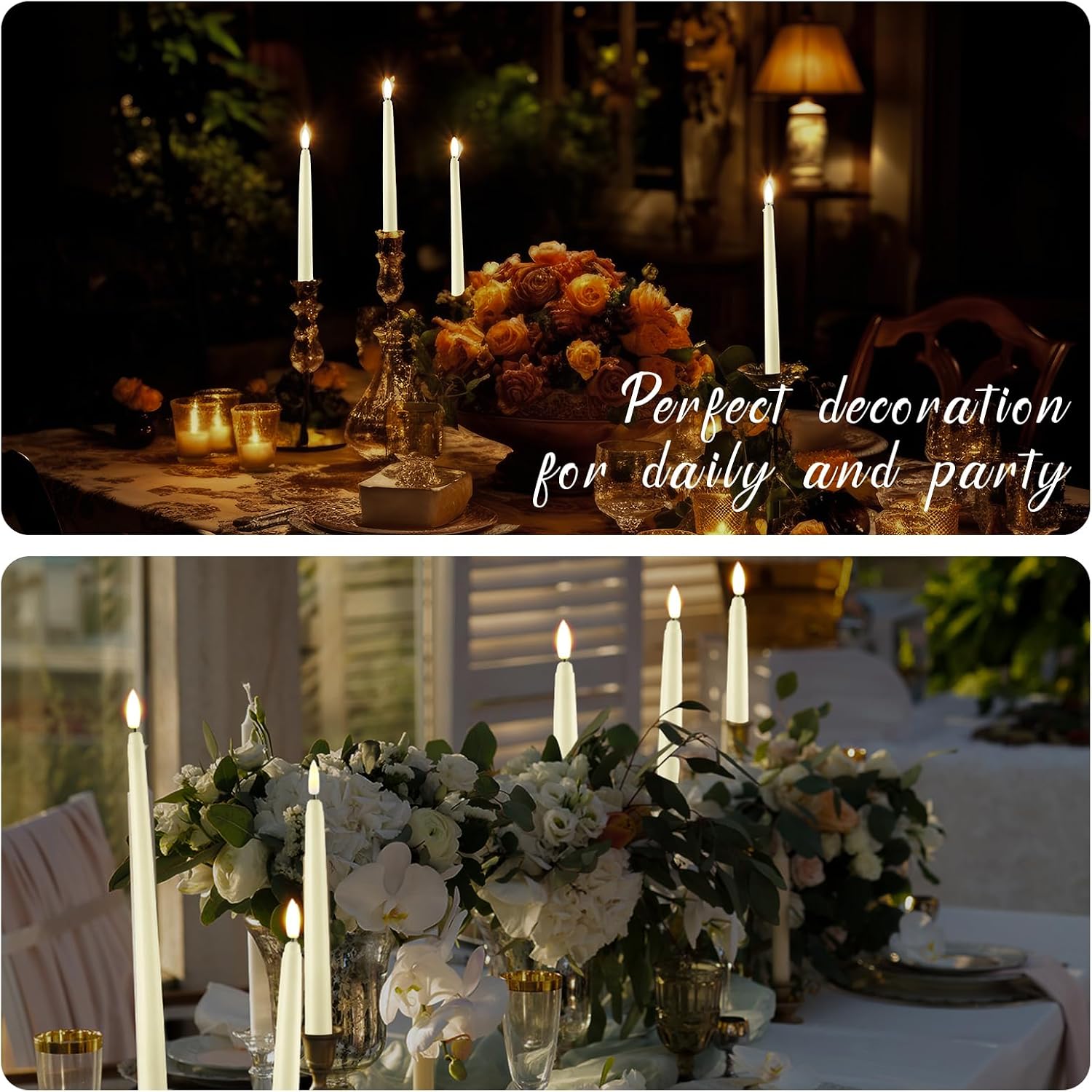 40 Pcs Flameless Taper Candles LED Flickering Taper Candlesticks Bulk Battery Operated Flameless Candle for Wedding