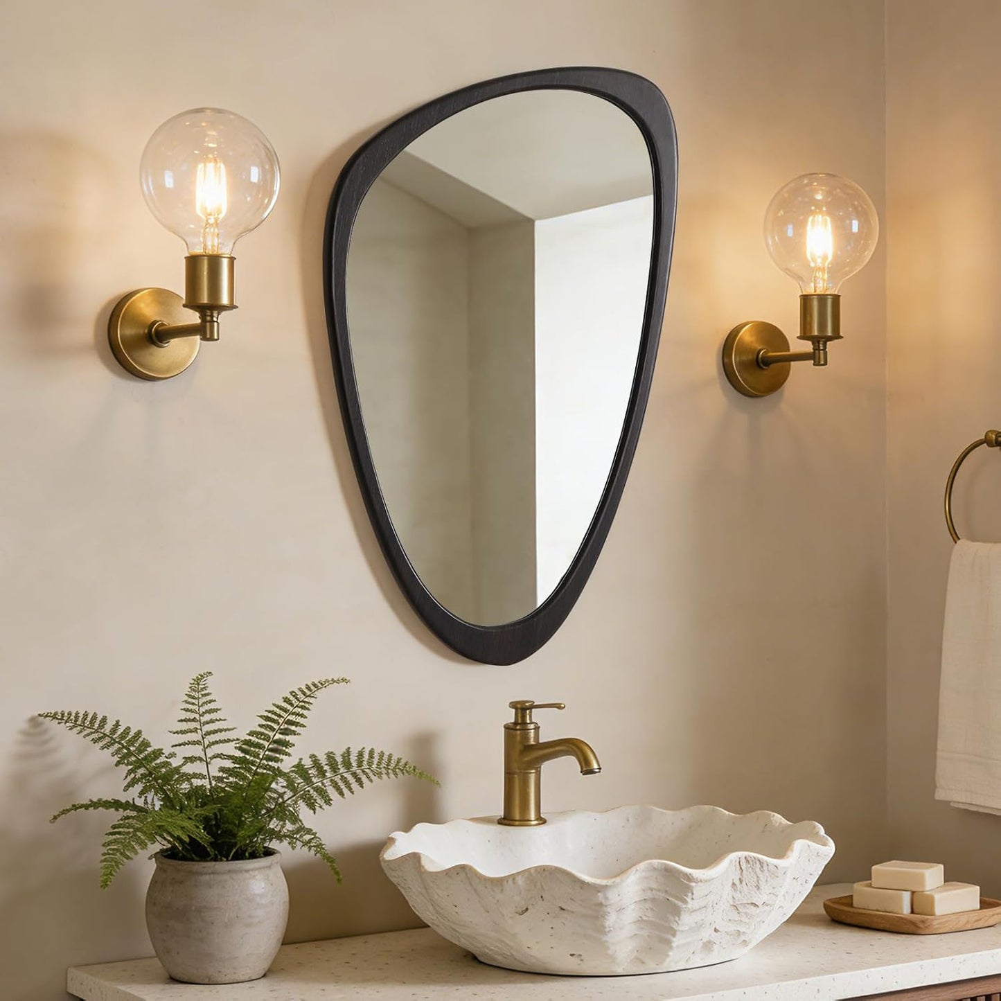 Irregular Wall Mirror / Dark Brown / 30"L x 19"W