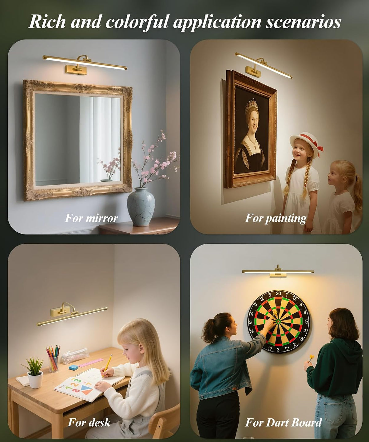 Picture Lights for Wall Battery Operated, Rechargeable Light for Pictures with Remote & Timer, Gold Art Light for