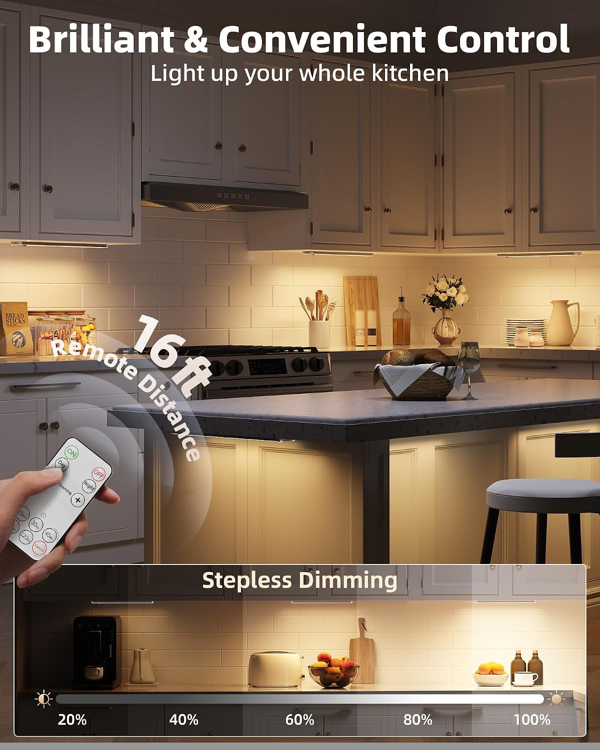 EZVALO 3-Pack Under Cabinet Lighting, 2400mAh Motion Sensor Light, LED Closet Lights Wireless, 3000K Dimmable, Timer