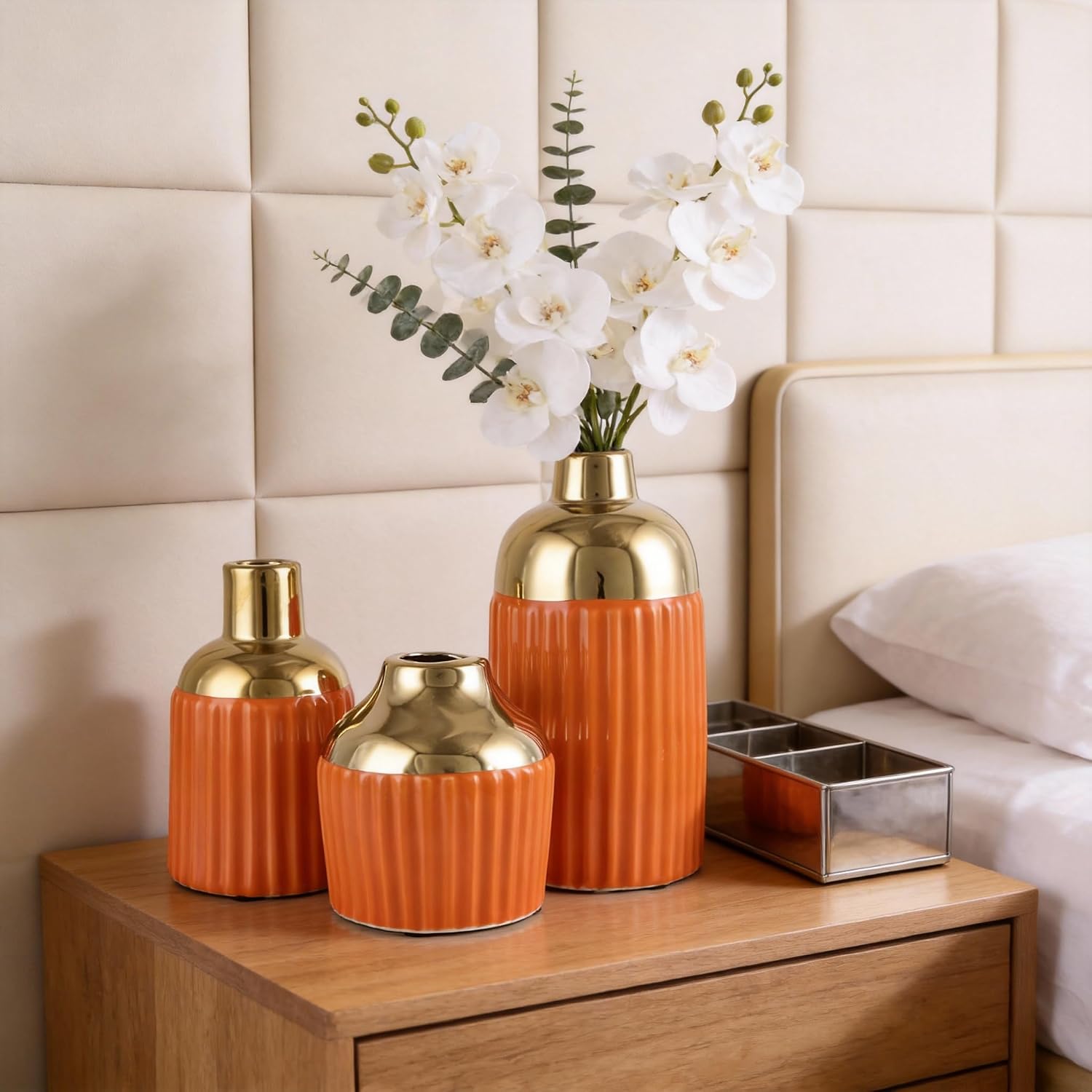 Gold Ceramic Vase 3-Piece Set / Og / Orange