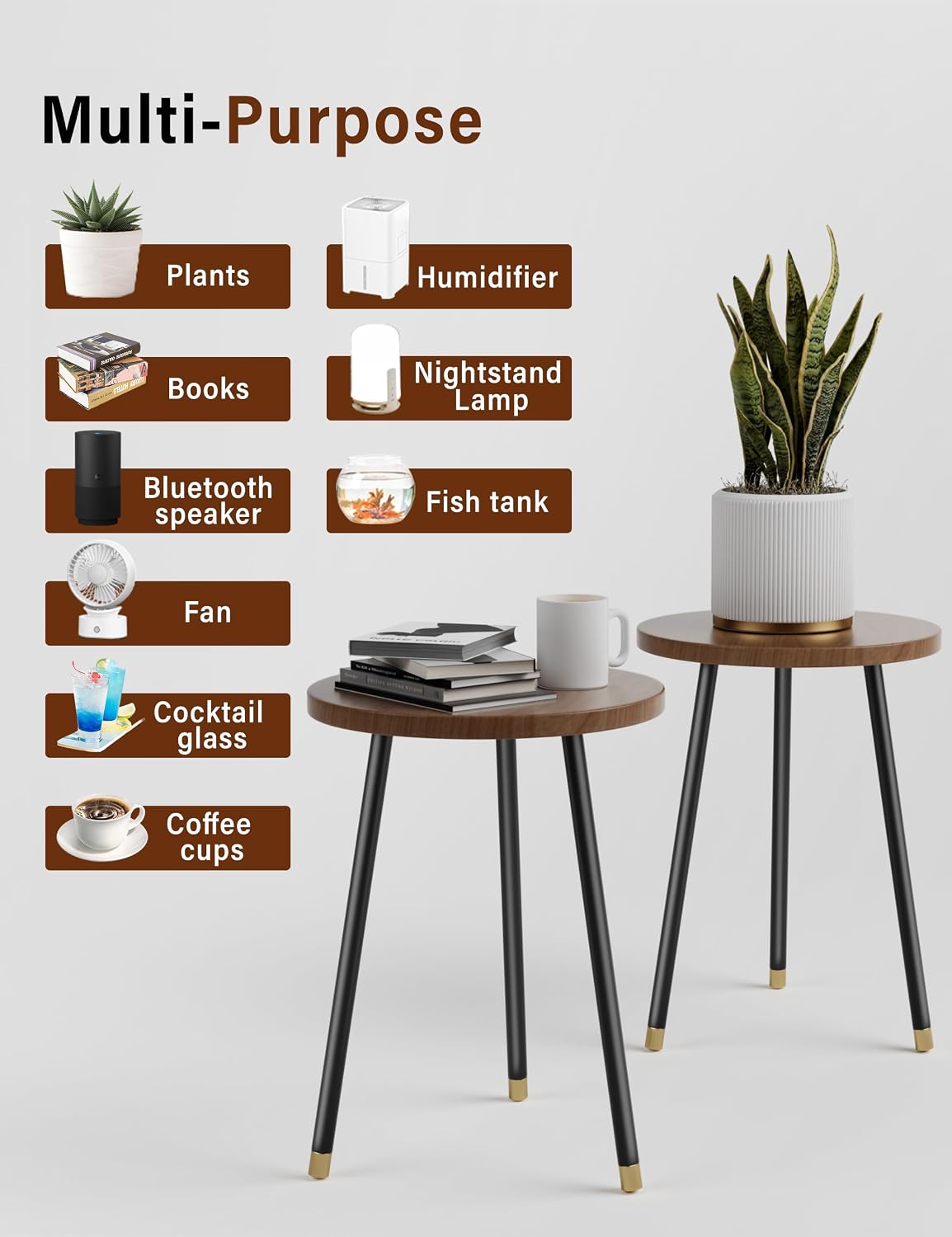 Plant Stand Indoor 2 Pack: Adjustable Wood 16'' Indoor Plant Stand | Mid Century Modern Decor Corner Plant Stands for