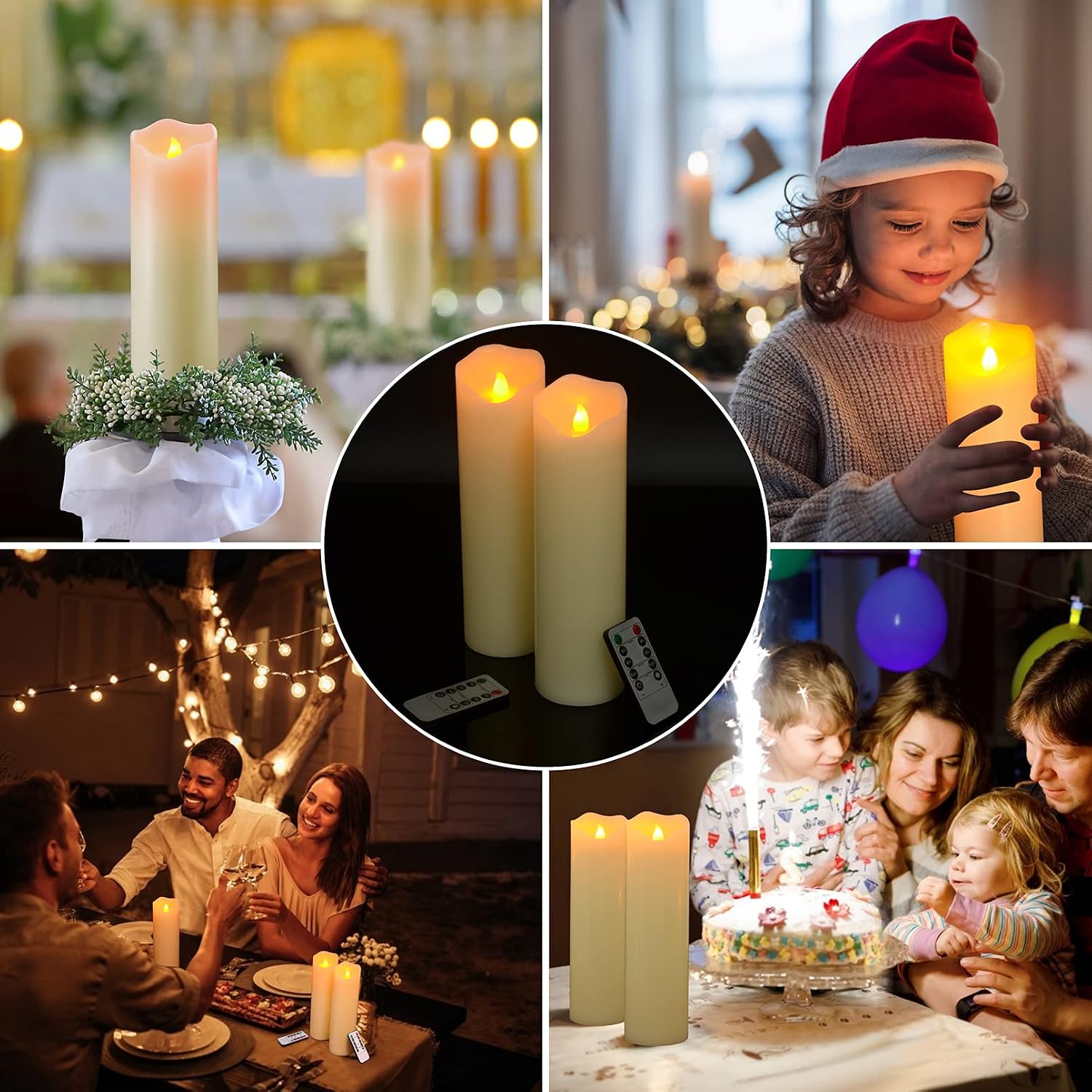 PChero 10" x 3" Flickering Flameless Candles with Remote and Timers | Real Wax, Set of 2, Battery Operated LED Pillar