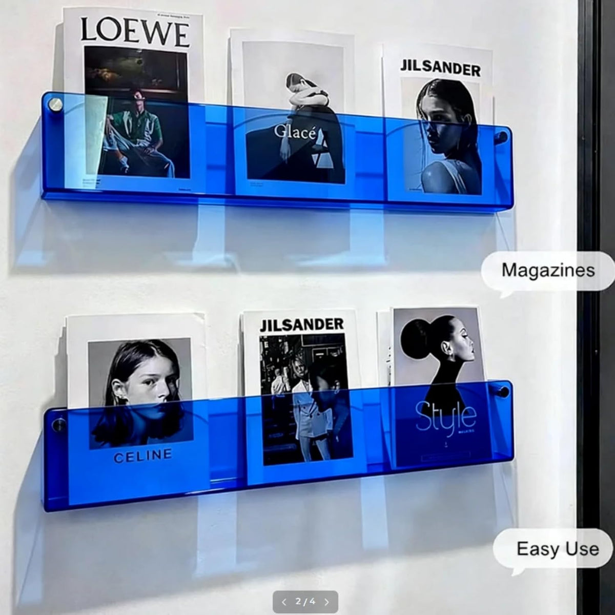 ROYALITA 2-Pack Acrylic Magazine Holder Brochure Holder, Blue 36 Inch | Record Magazine Rack, Fashion Floating