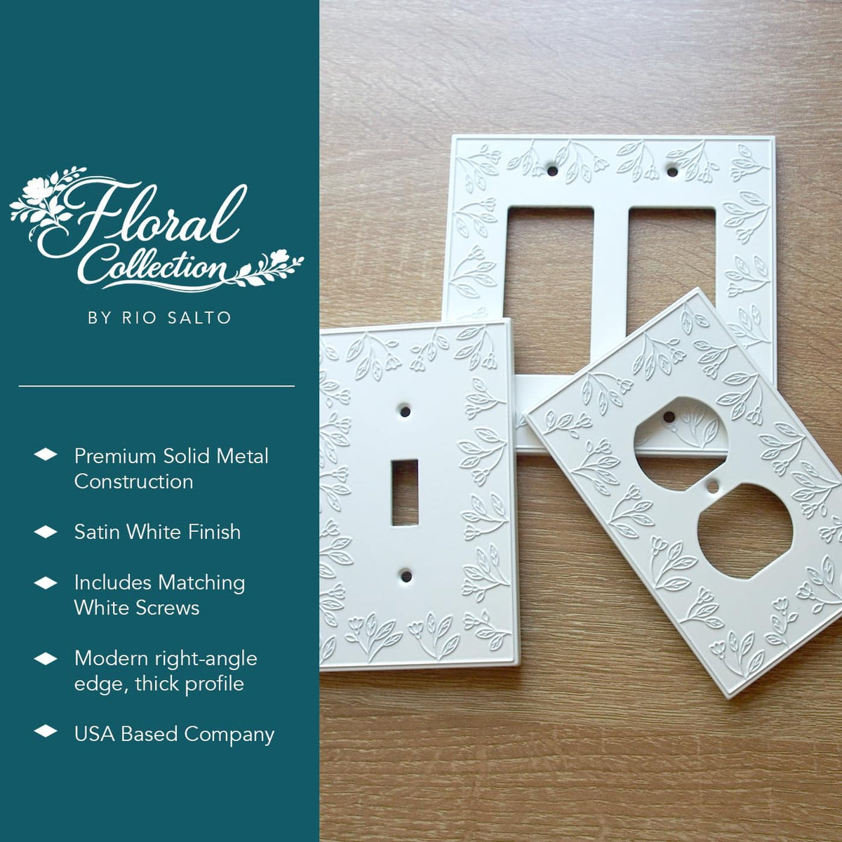 Rio Salto Decorative White Light Switch Cover Plate Premium Metal Flower Rocker Decorator Paddle GFCI Switch Plate