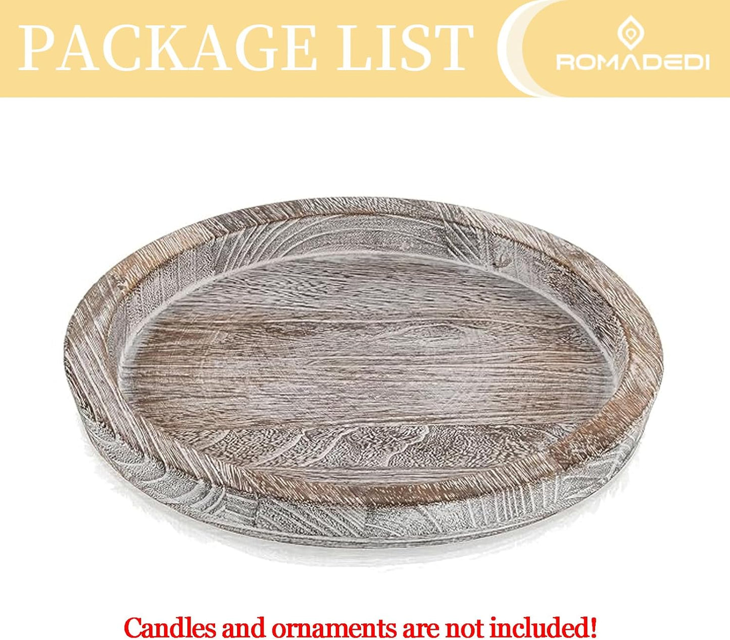 Round Wood Tray Home Decor / Whitewashed