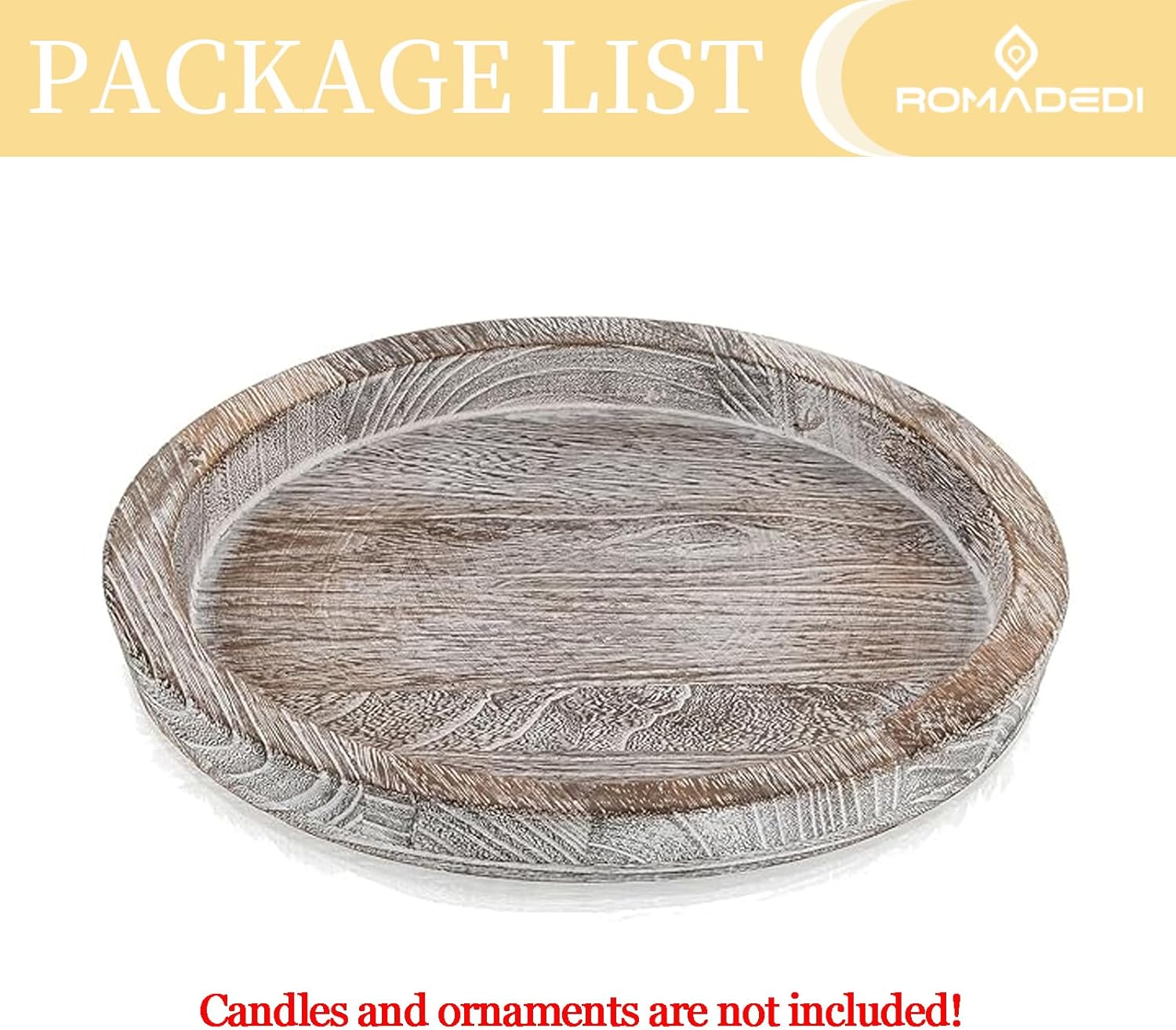 Round Wood Tray Home Decor / Whitewashed