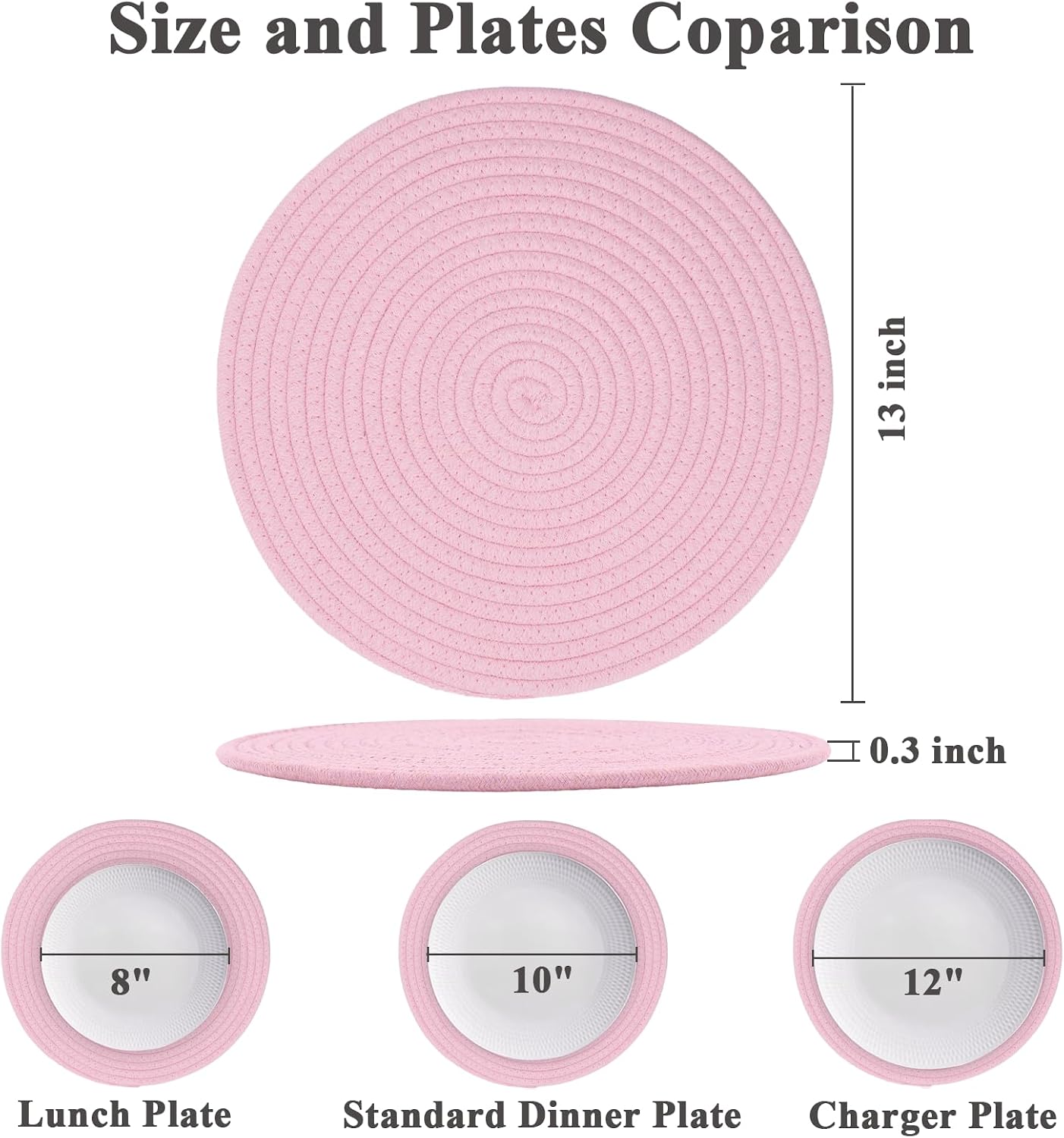 Round Placemats Set of 6, Cotton Rope Woven Table Mats, Hot Pads for Kitchen, Non Slip Heat Resistant Place Mats, 13