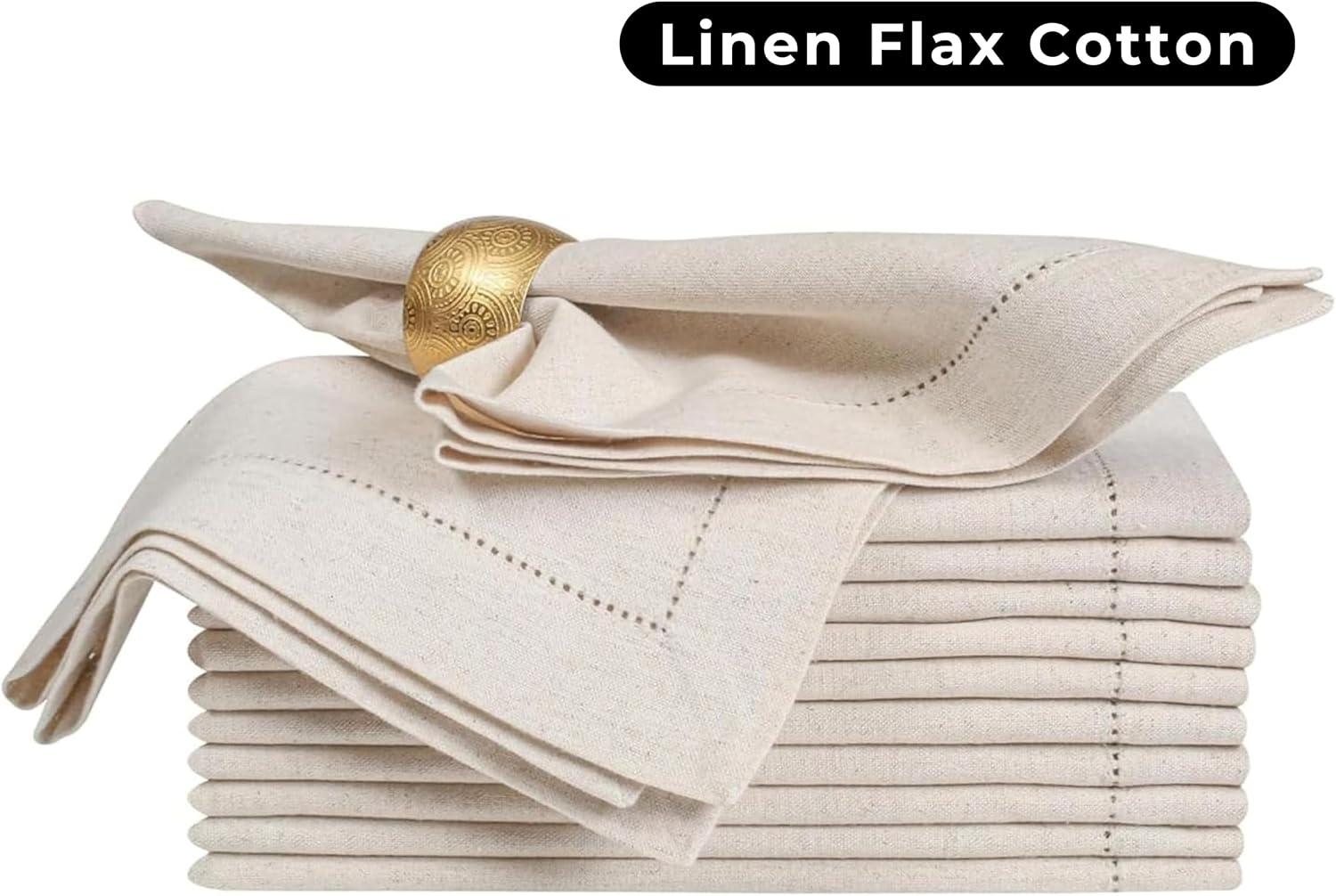 HOMIDATE Linen Cotton Cloth Dinner Napkins, 20x20, Set of 12 | Flax cotton blend, hemstitched mitered corners, machine