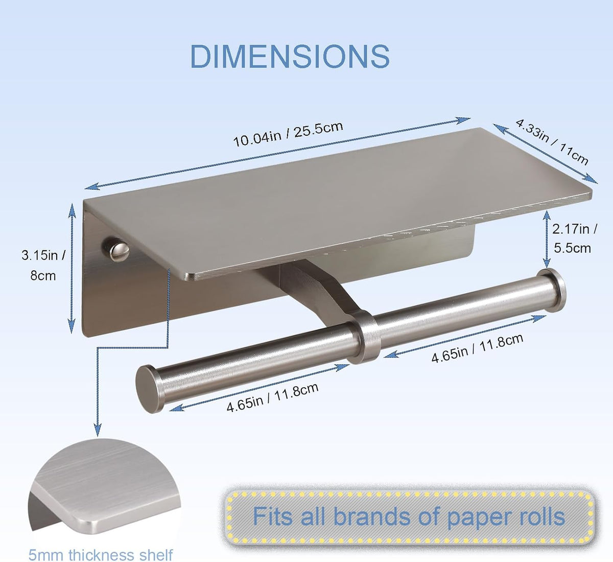 Toilet Paper Holder - Double Rolls Toilet Tissue Holder with Phone Shelf for Bathroom - TP Roll Holder with Wipes