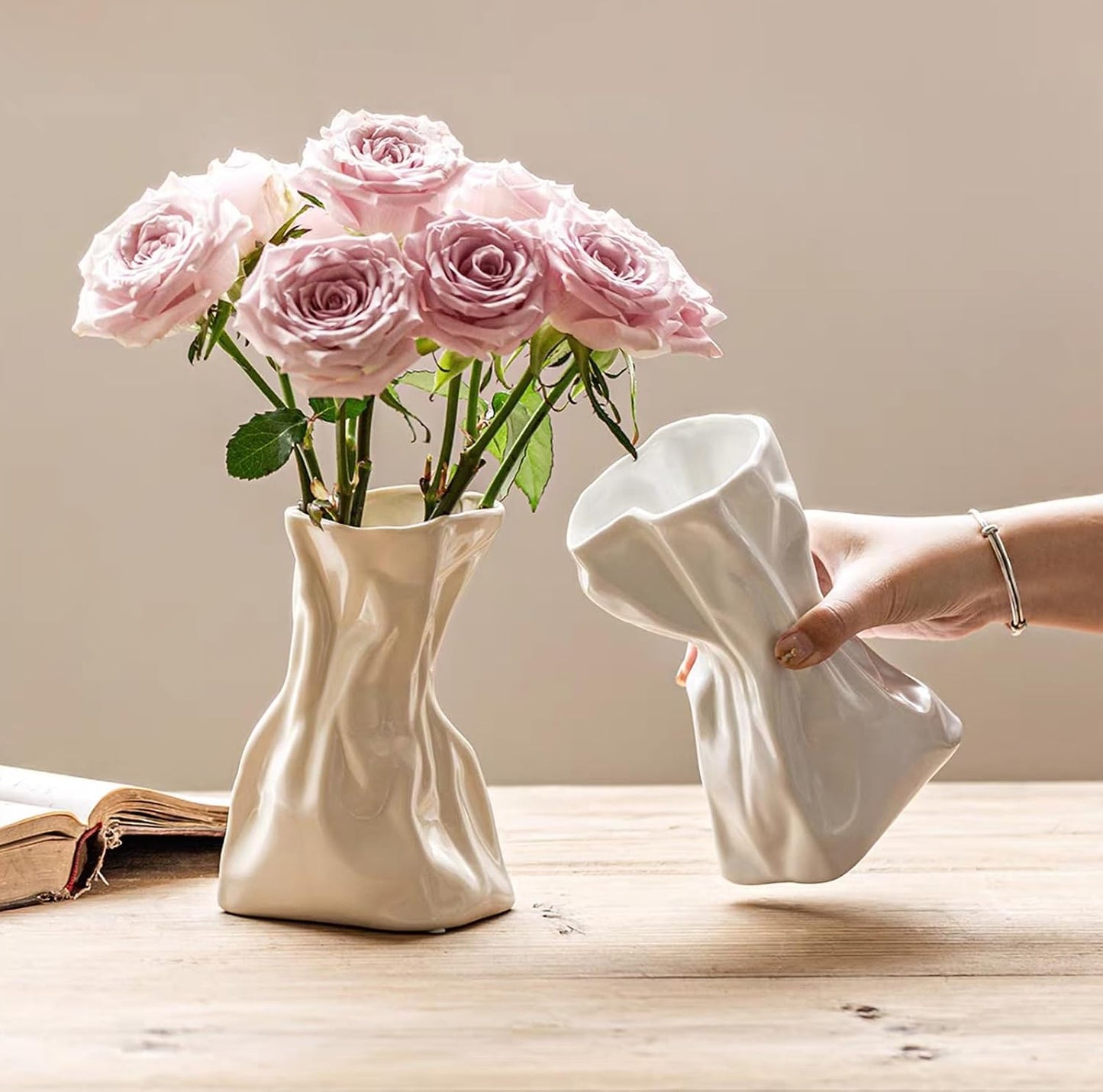 Irregular Flower Vase Modern Art Decorative Vase for Flowers / White Ceramic / Large / 7.5 Inch