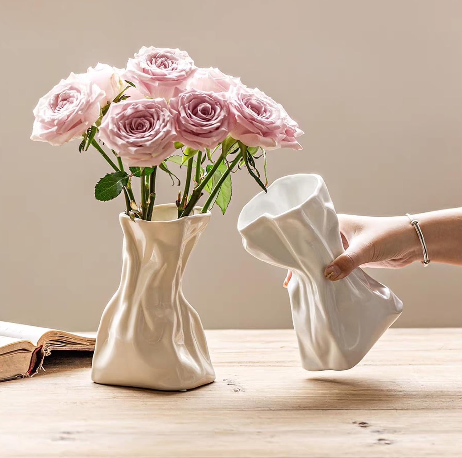 Irregular Flower Vase Modern Art Decorative Vase for Flowers / White Ceramic / Large / 7.5 Inch