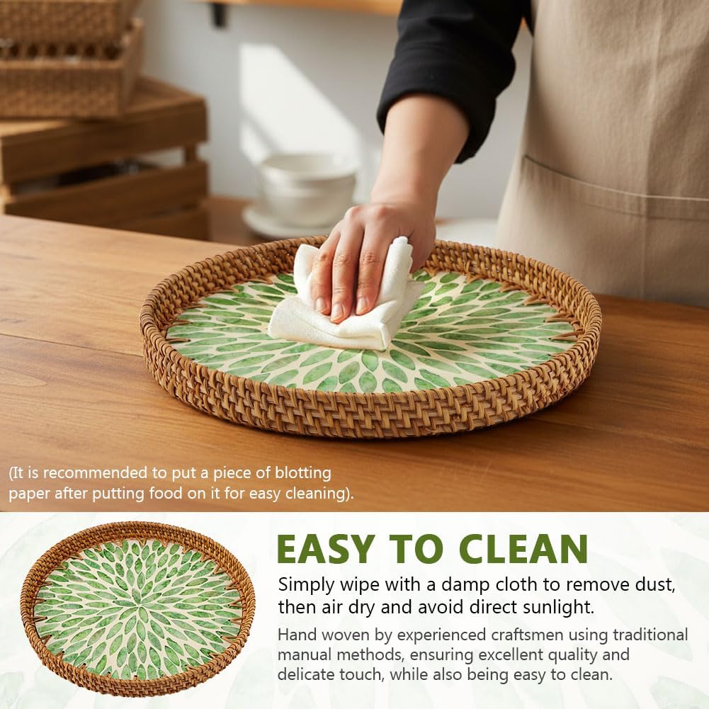 Handwoven Round Rattan Tray / 11.02 Inch