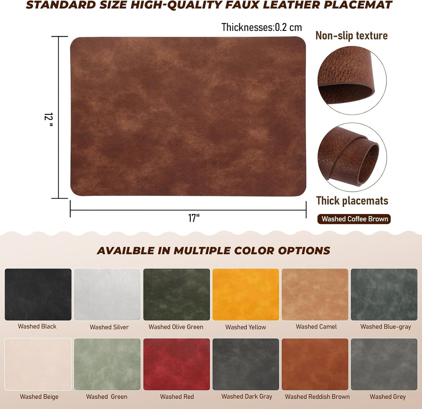 UnivoColors Placemats,Heat Resistant Placemats Set of 8 Washable 12 x 17 Inch,Waterproof Table Mats,Wipeable Pu Place