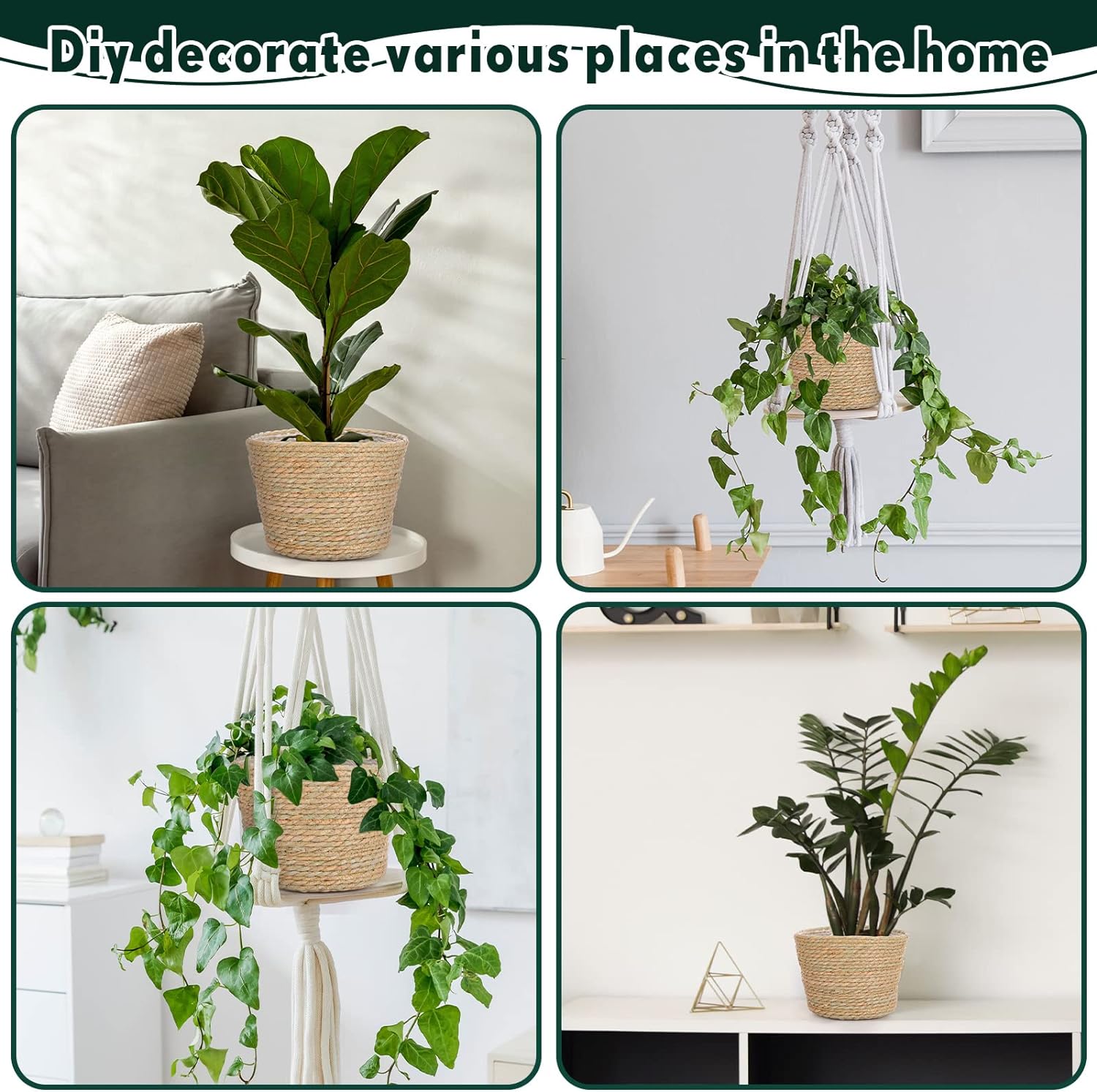 Seagrass Planter Basket Flower Pots Cover Plant Baskets Hand Woven Plant Basket / Classic / Set of 6