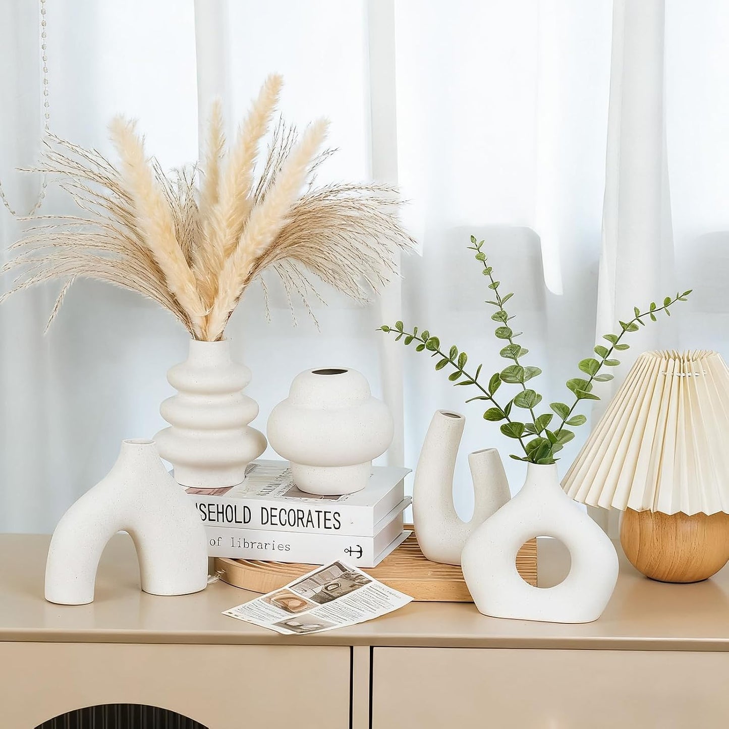 Ceramic Flower Vase Modern Nordic Boho Style Decorative Vases Home Decor / Warm White / Set of 5