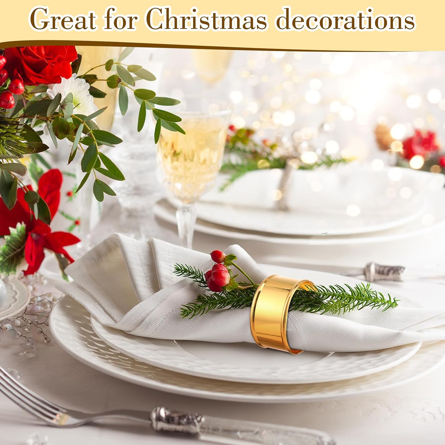 Lounsweer 100 Pcs Napkin Rings Bulk, Gold Metal for Weddings,Basic | Holders for Cloth Napkins, Banquet Dinner Party