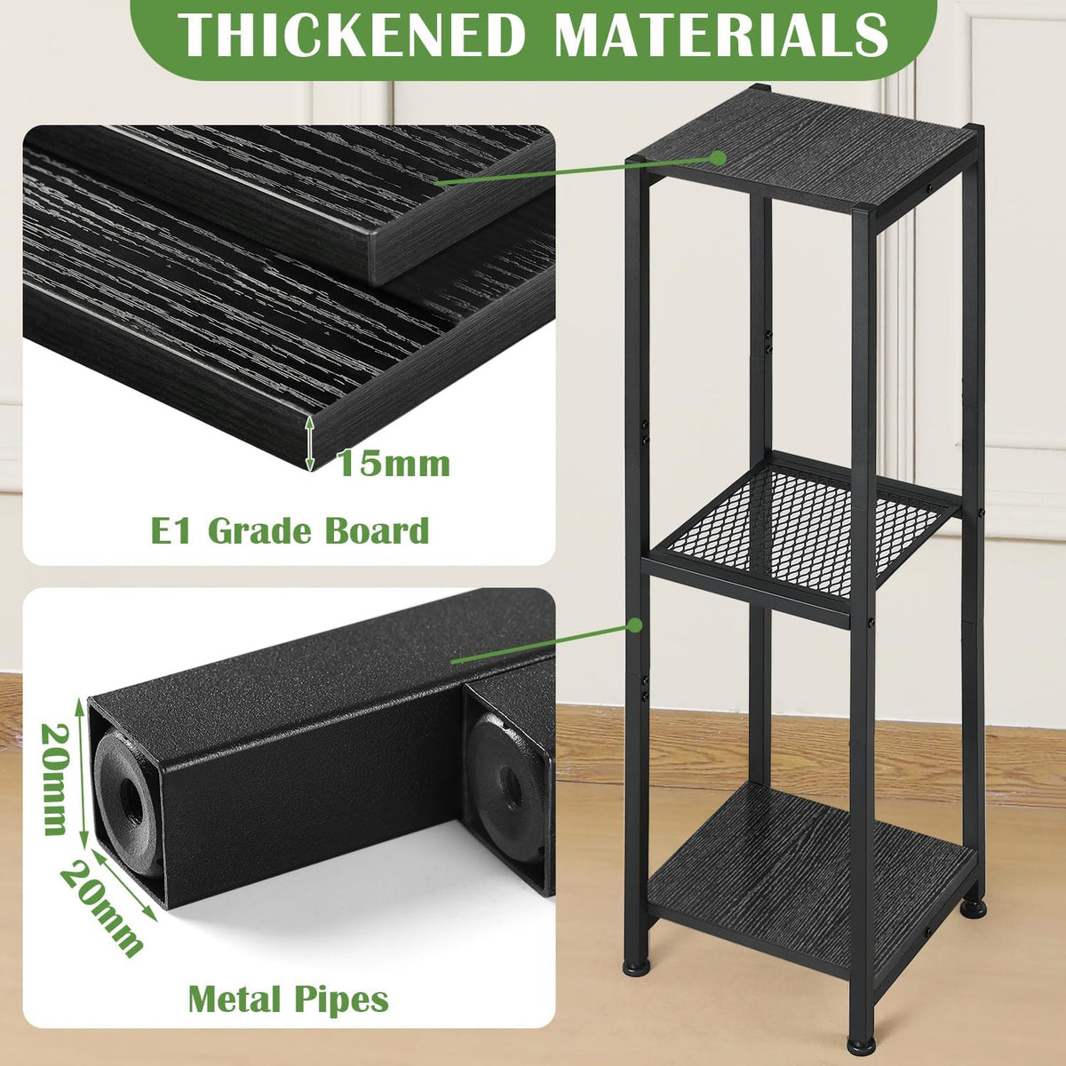 Dipion 3 Tier Pedestal Stand,40 Inch Extra Tall Plant Stand Indoor,Black | Eye-Catching,Rock-Solid Stability,Adjustable