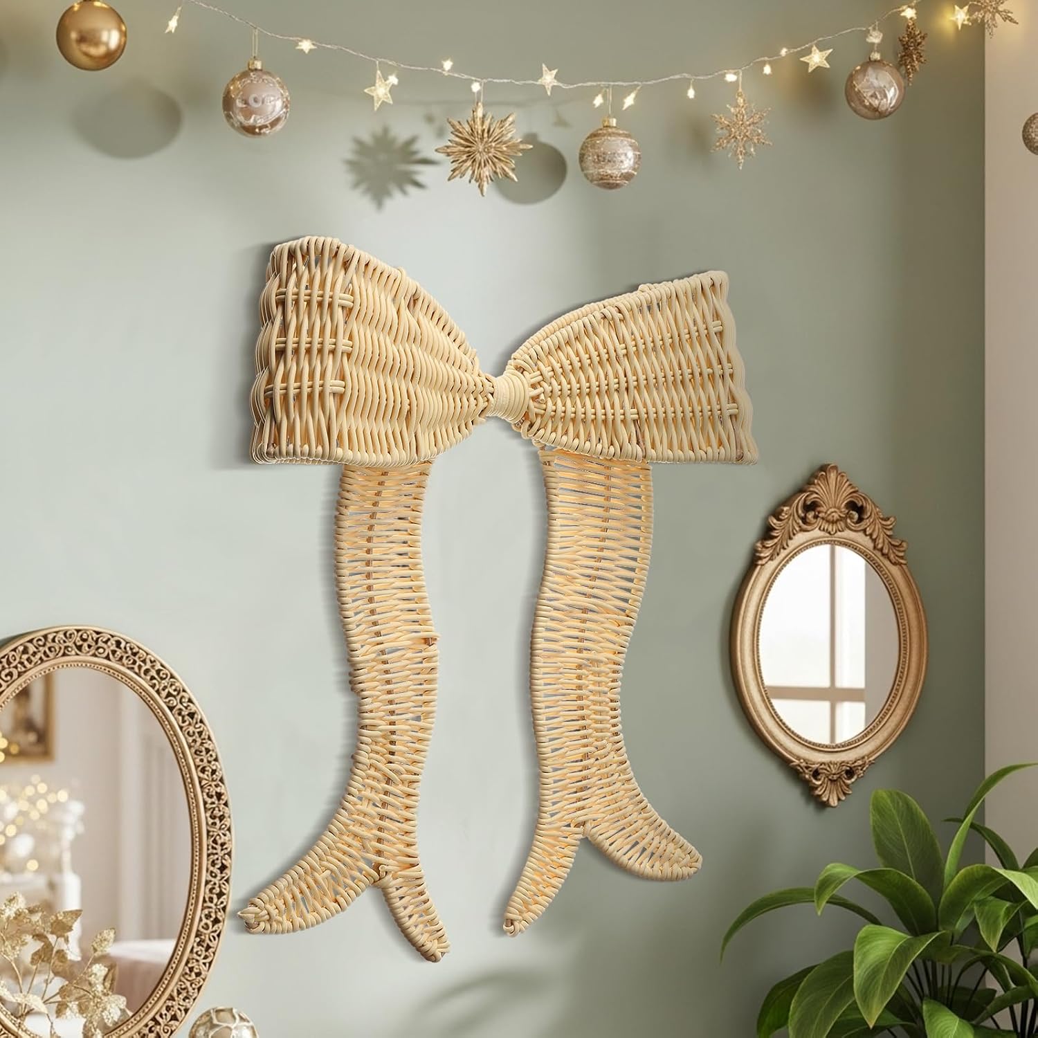 Rattan Bow Wall Decoration Boho Bow Wall Decor Woven Natural Hanging Woven Decor for Nursery / Beige