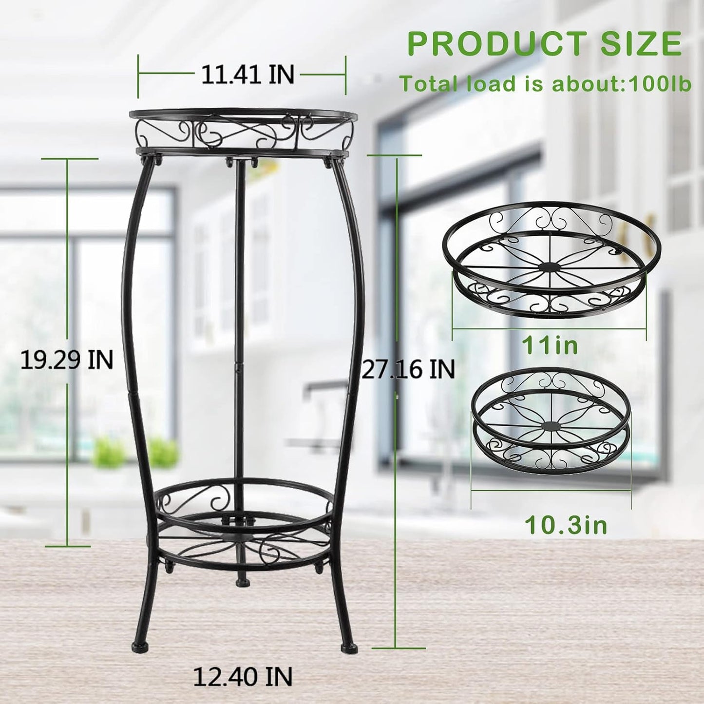 MOCORY Plant Stand Indoor Outdoor, 2 Tier 27.1" Tall Metal, Black | Sturdy Rustproof Plant Shelf with Stable 3-Leg