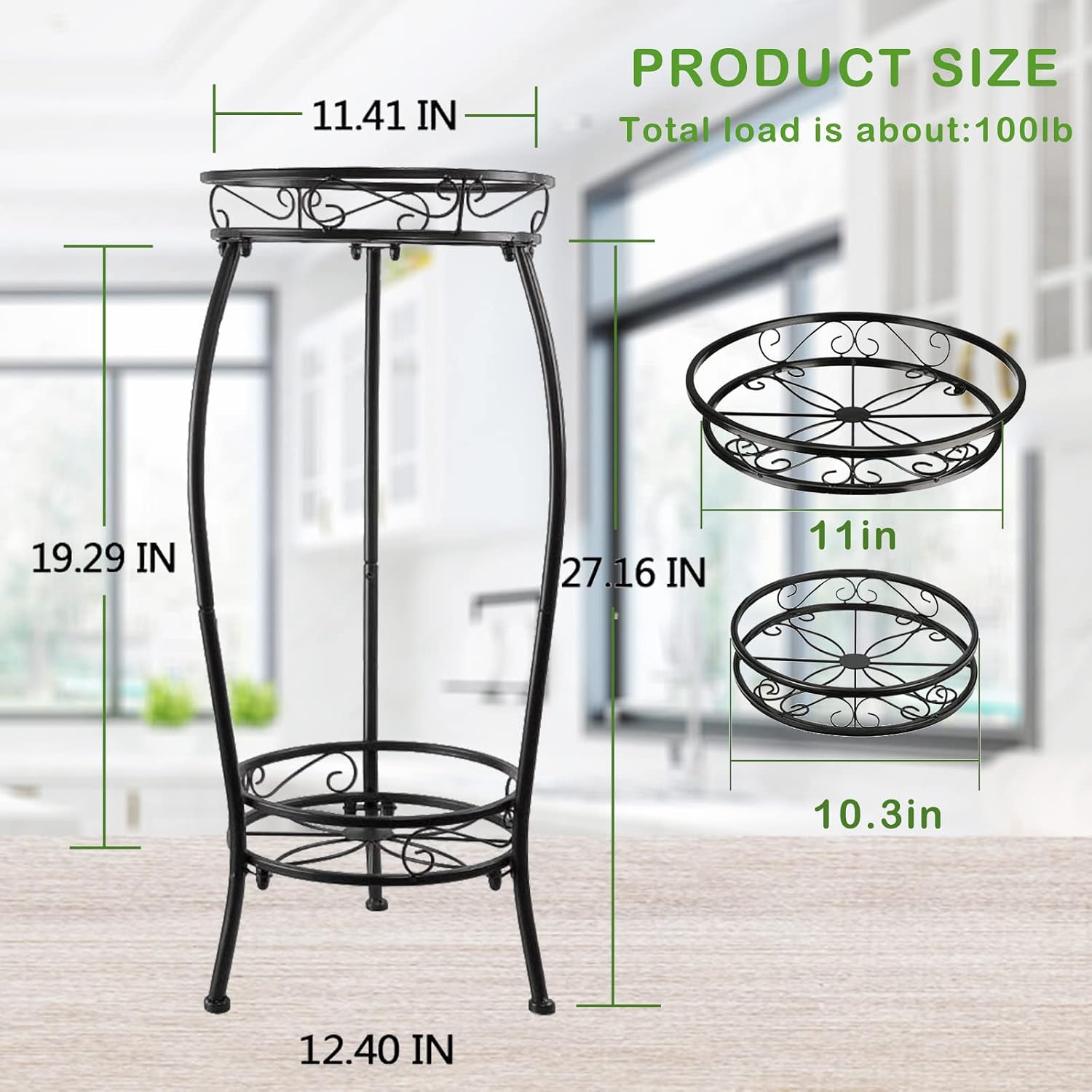 MOCORY Plant Stand Indoor Outdoor, 2 Tier 27.1" Tall Metal, Black | Sturdy Rustproof Plant Shelf with Stable 3-Leg
