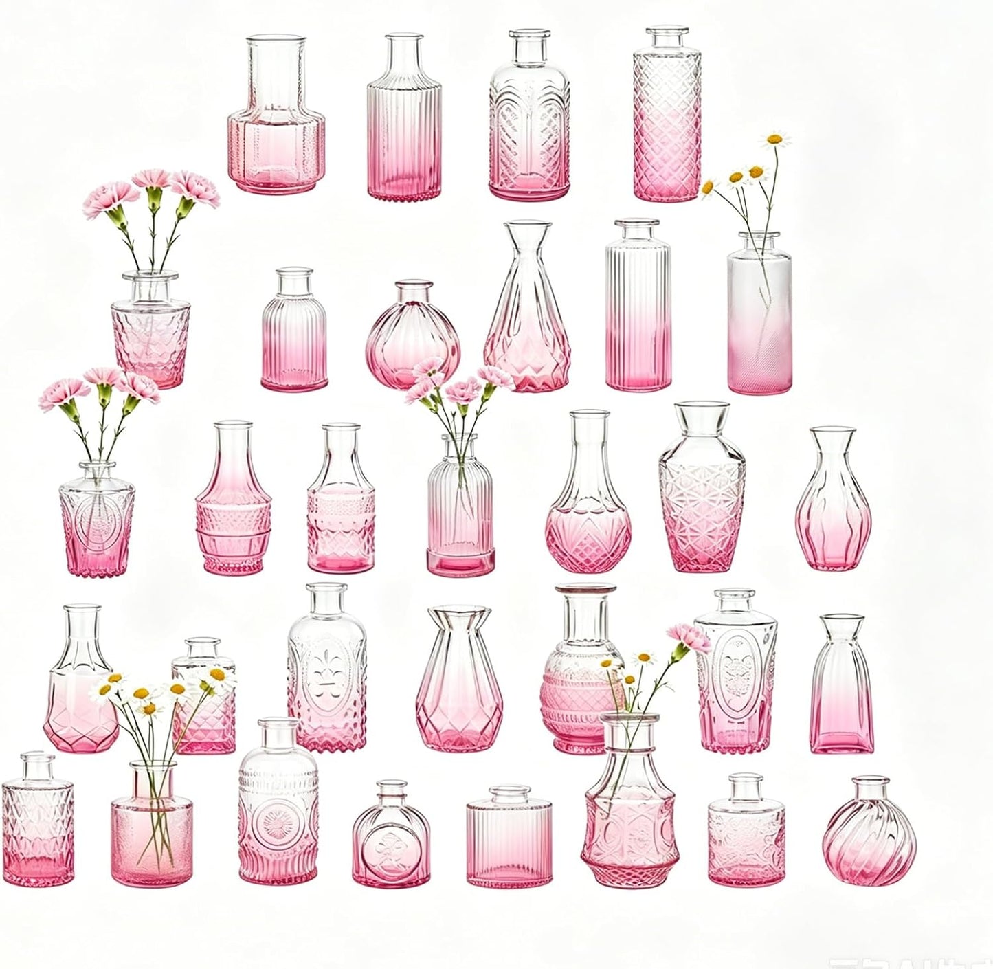 Bud Vases / Small Vases for Flowers / Pink / Set of 32