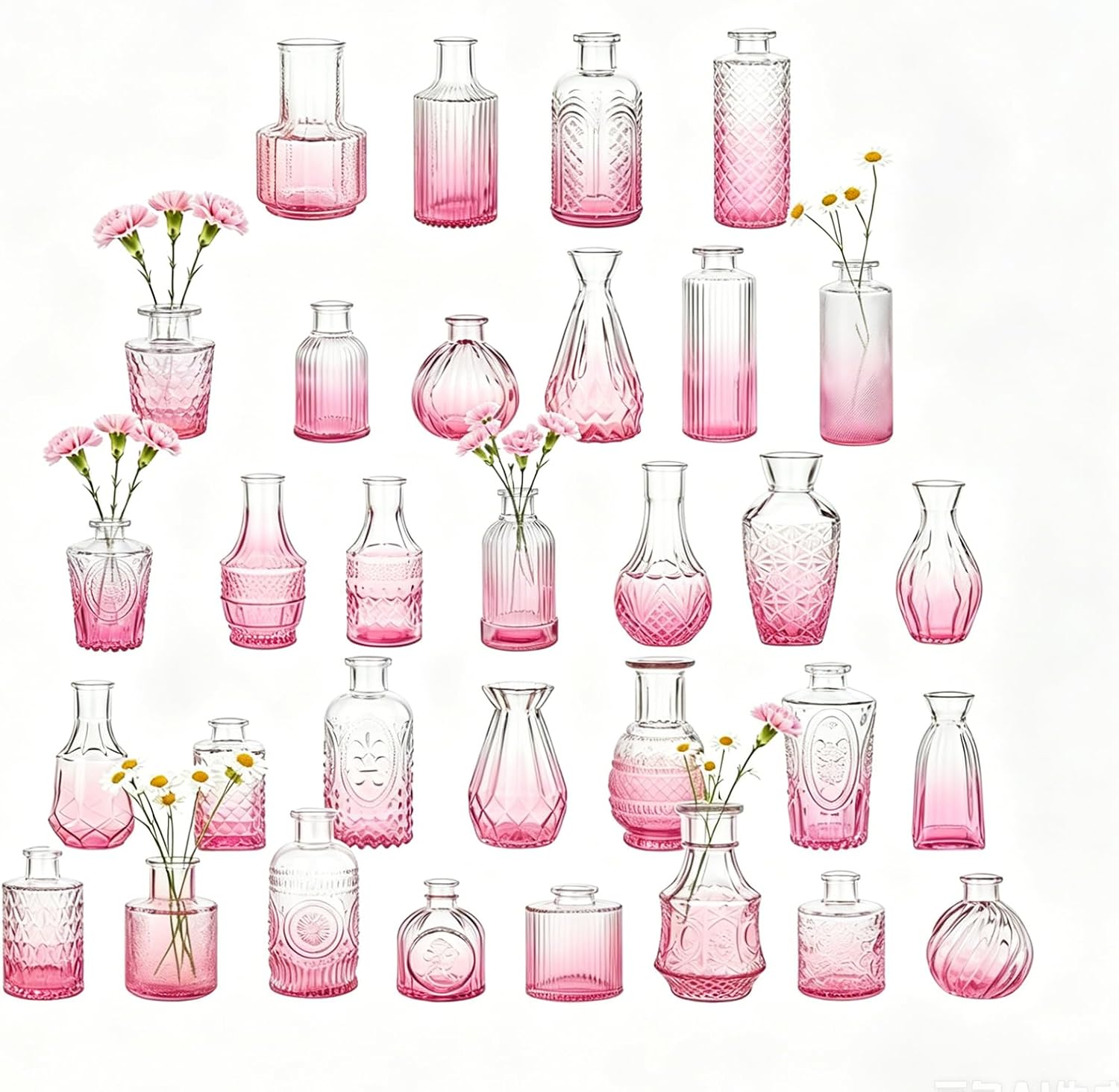 Bud Vases / Small Vases for Flowers / Pink / Set of 32