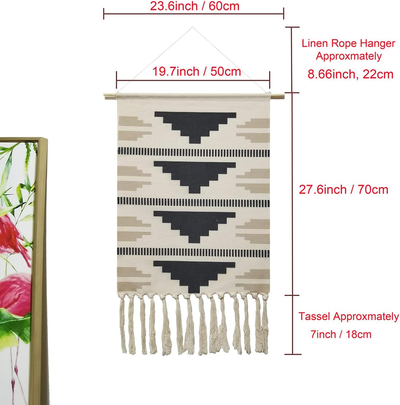 Macrame Woven Wall Tapestry Hanging Art / Black / 20 x 34