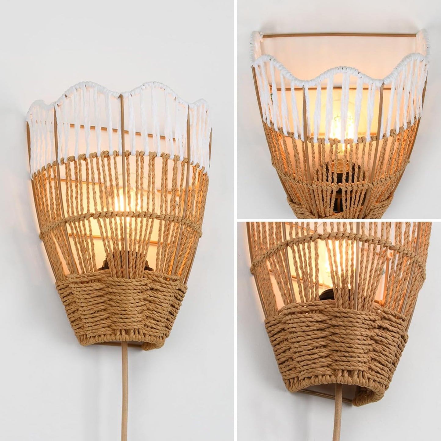 Handwoven Rattan Wall Lights / Boho C / Set of 2