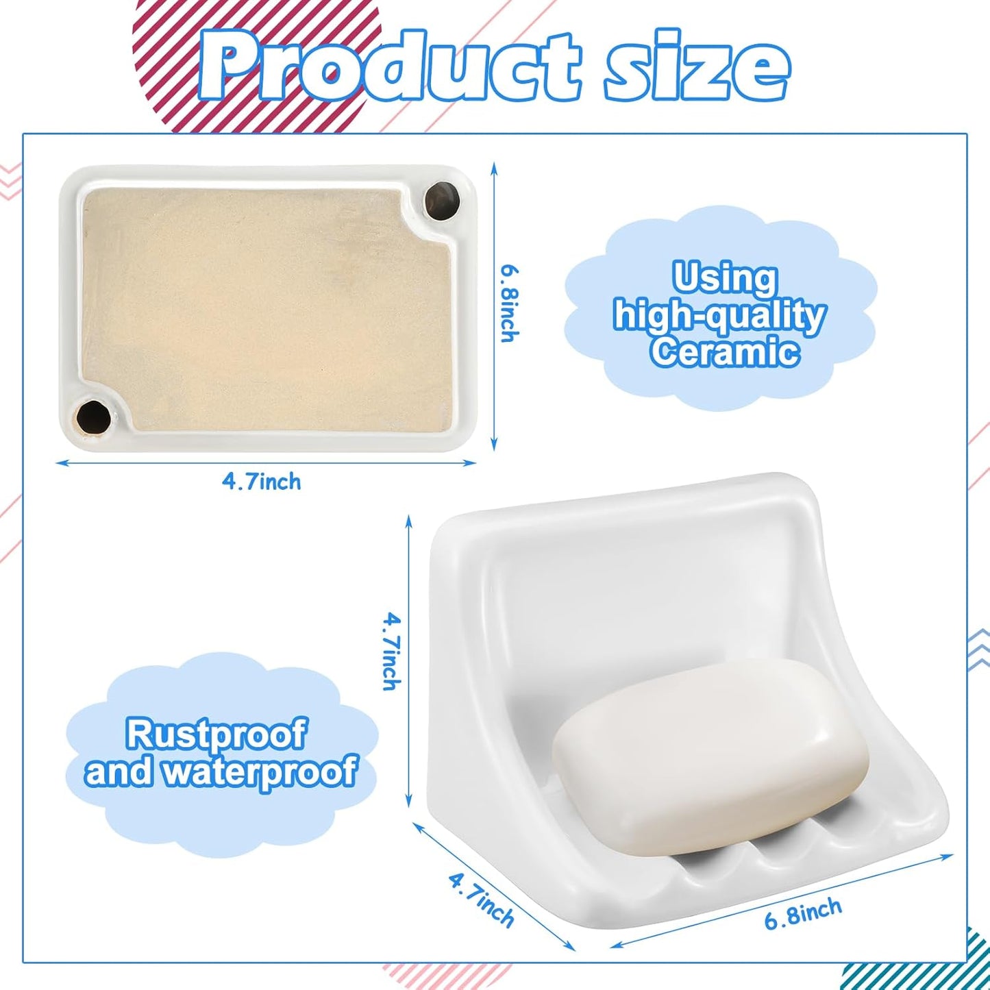 Milky Vintage Ceramic Soap Dish Retro Ceramic Holder Porcelain Soap Tray / 6.75 x 4.7