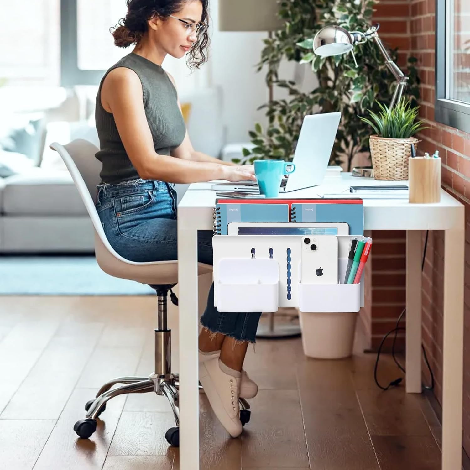 MAXECHO Desk Side Storage, Under Desk Laptop Mount, Table Side Hanging File Organizer, No Drill Clamp On Cable