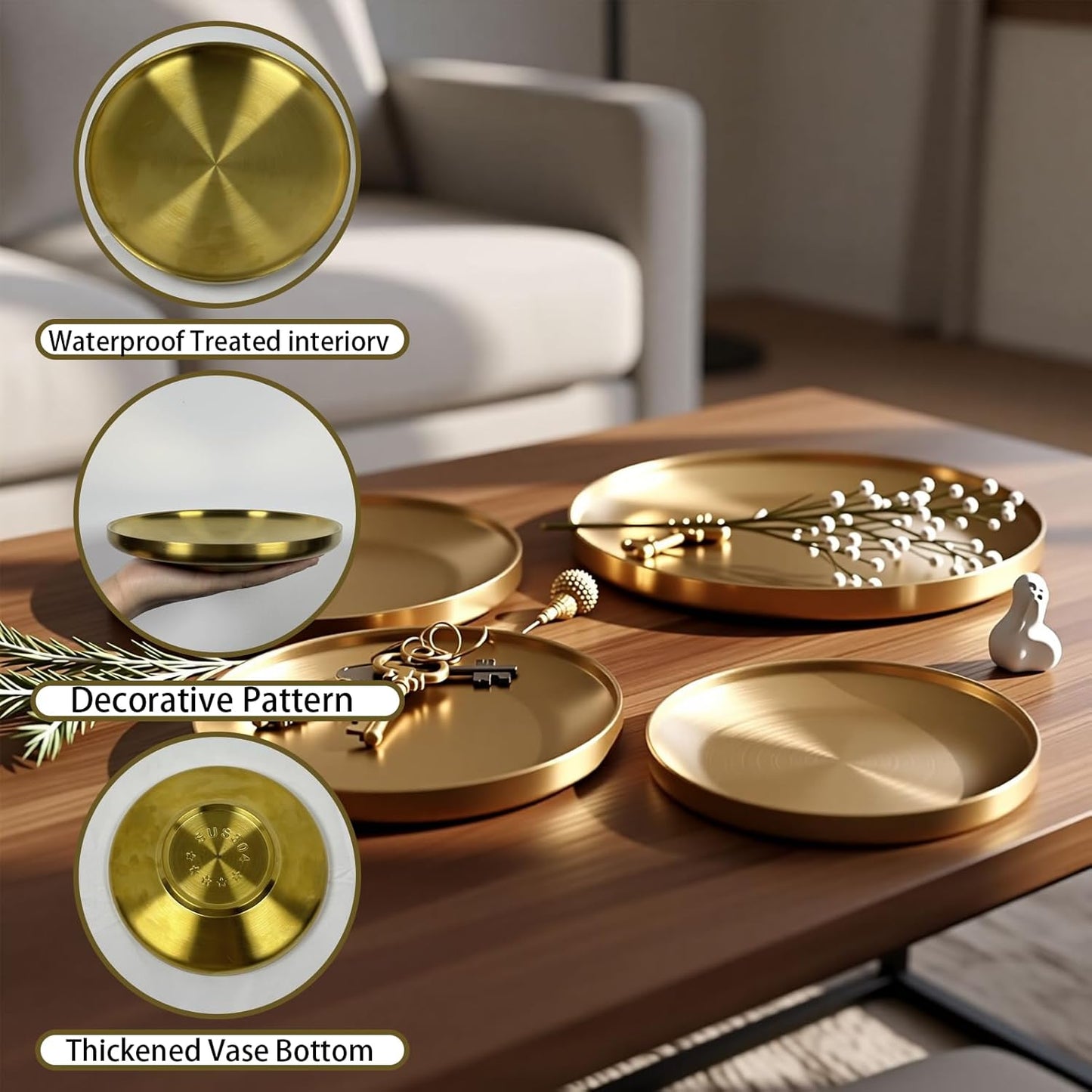 Round Tray / Decorative Antique Bowl / Gold / 7.5