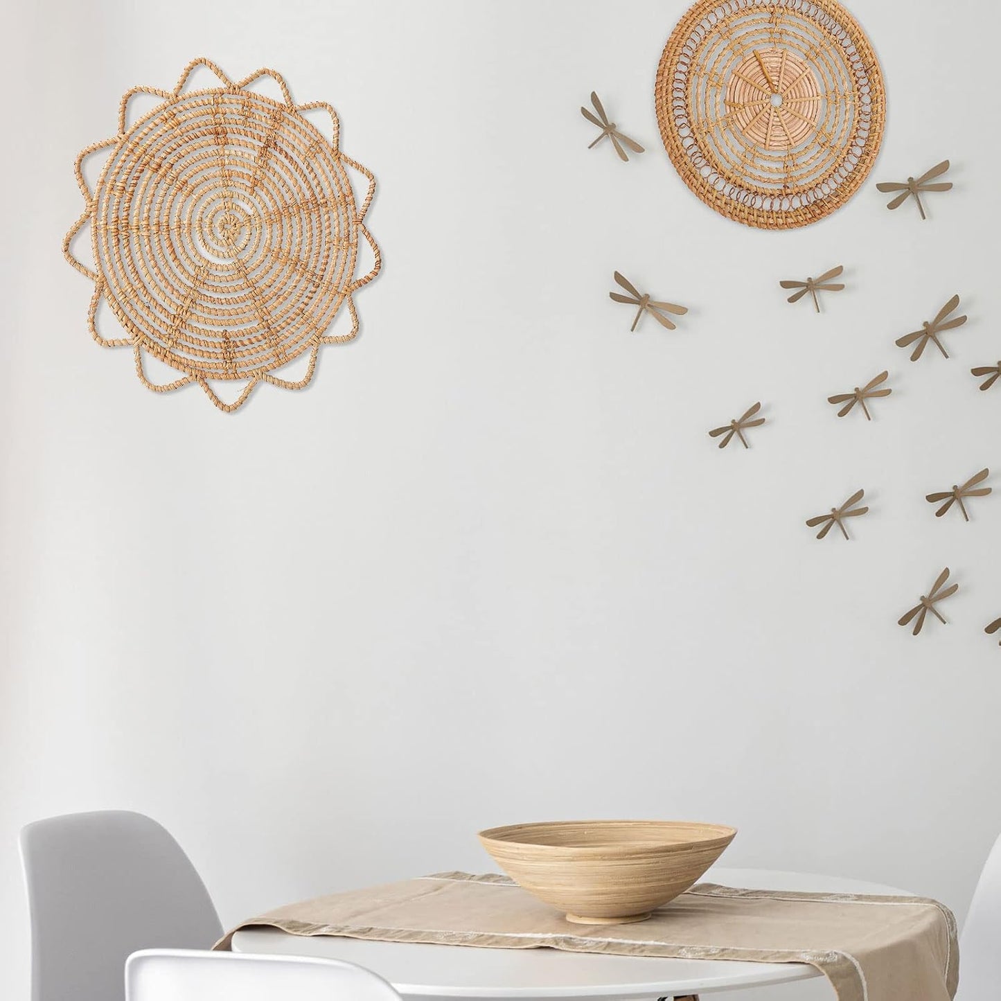 Boho Handmade Hanging Wall Baskets / Rattan Circle 25cm
