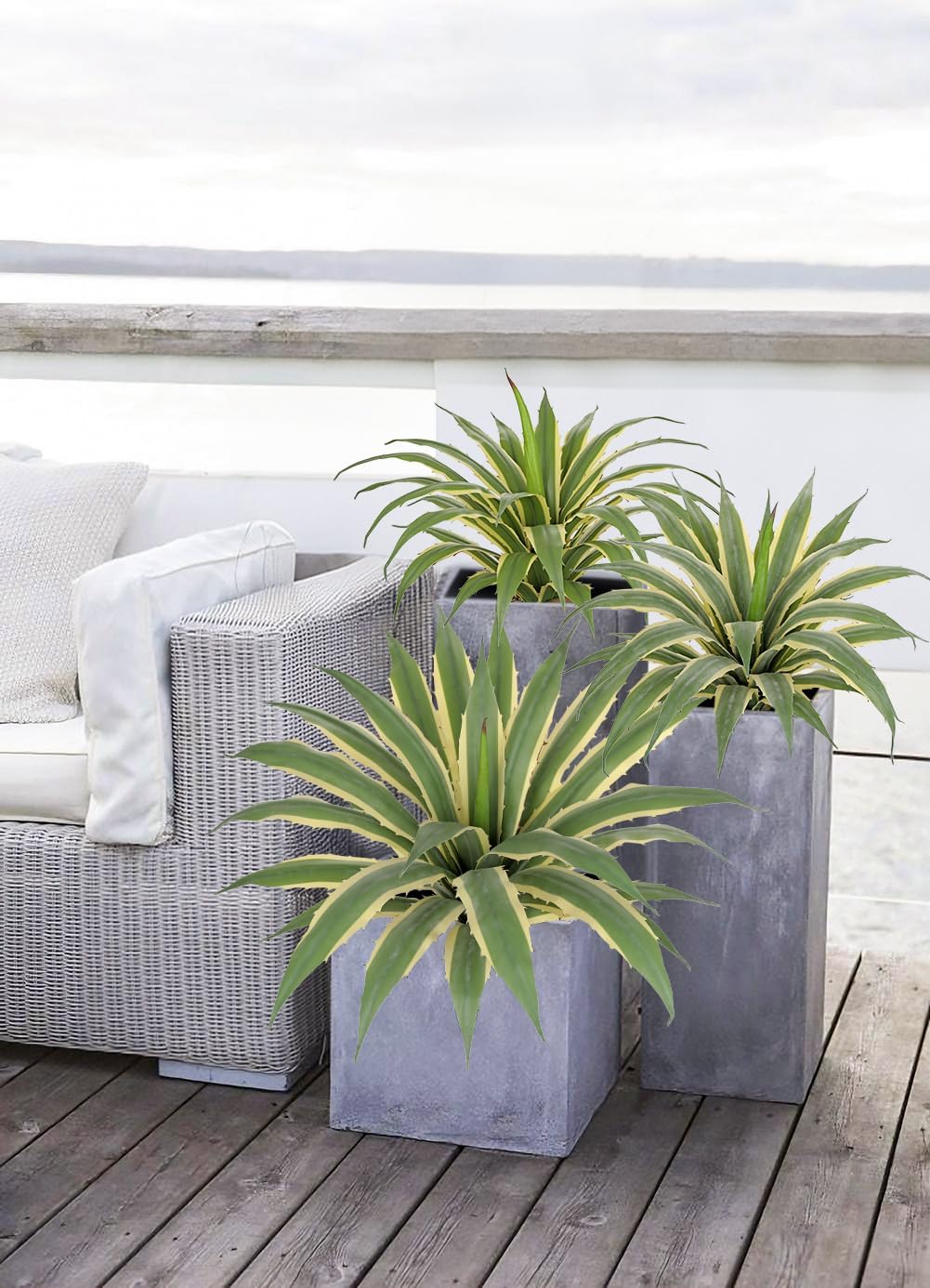 Large Artificial Agave Plants " Tall Fake Agave Plant in Black Pot / Green-16.9 / 16.9