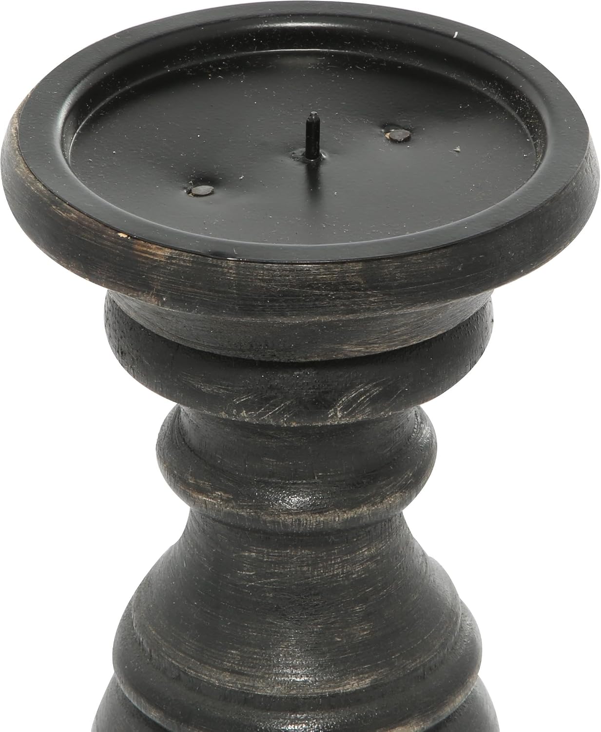 Deco 79 Mango Wood Decorative Candle Holder Distressed Turned Pillar Candle Stand, Set of 3 Candlestick Holder 6", 8"
