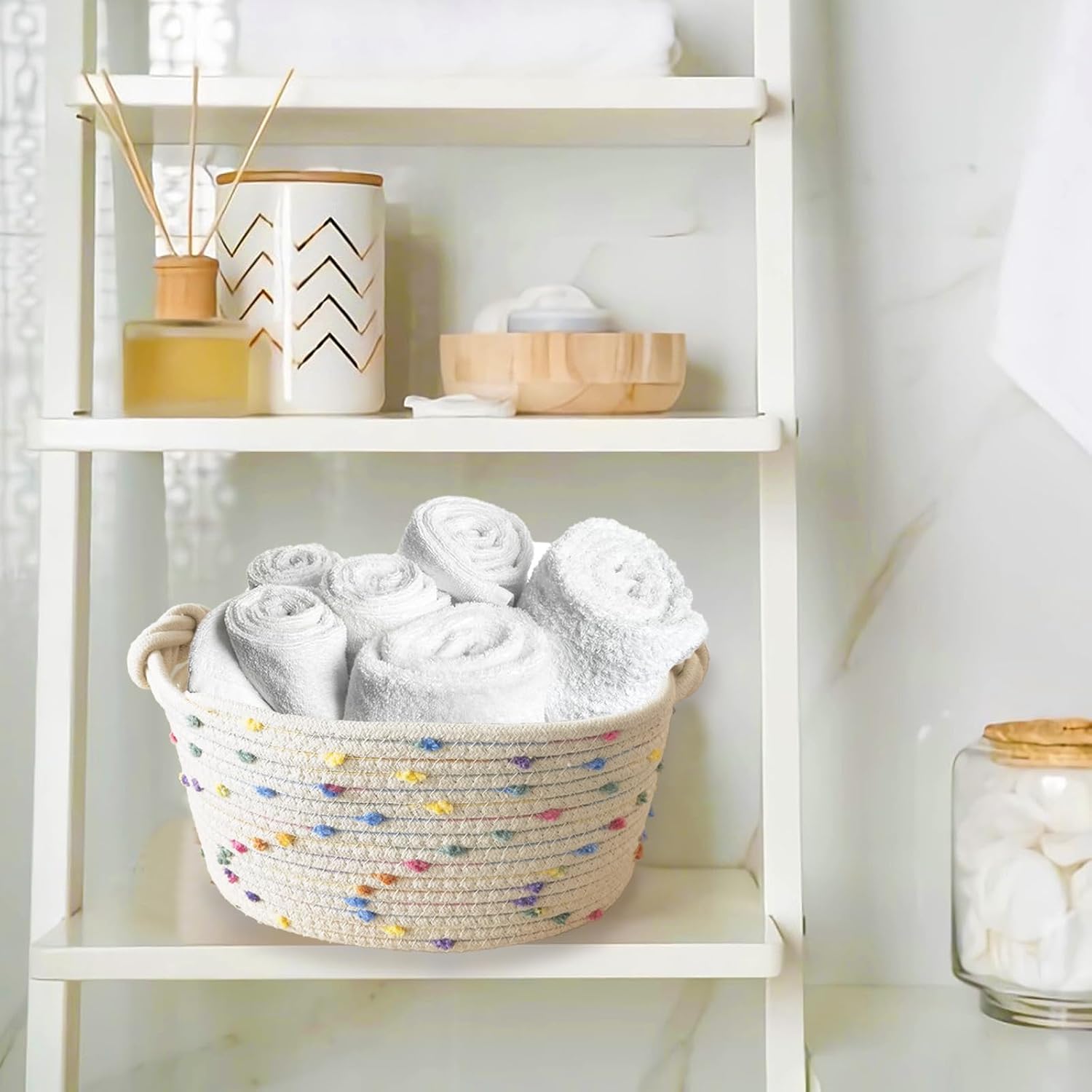 Small Woven Rope Storage Baskets for Organizing / Rainbow 3 / Set of 3