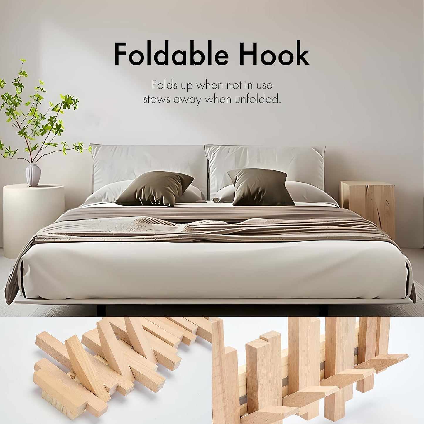 Natural Wood Wall Mounted Piano Coat Rack | Mounted Coat | Flip Up Wall Hook 8 Hooks | Entry Art Hooks in Walnut (Wood