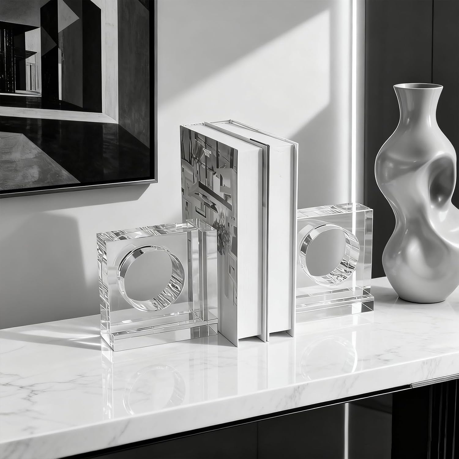 Handmade Crystal Bookends Square / Clear