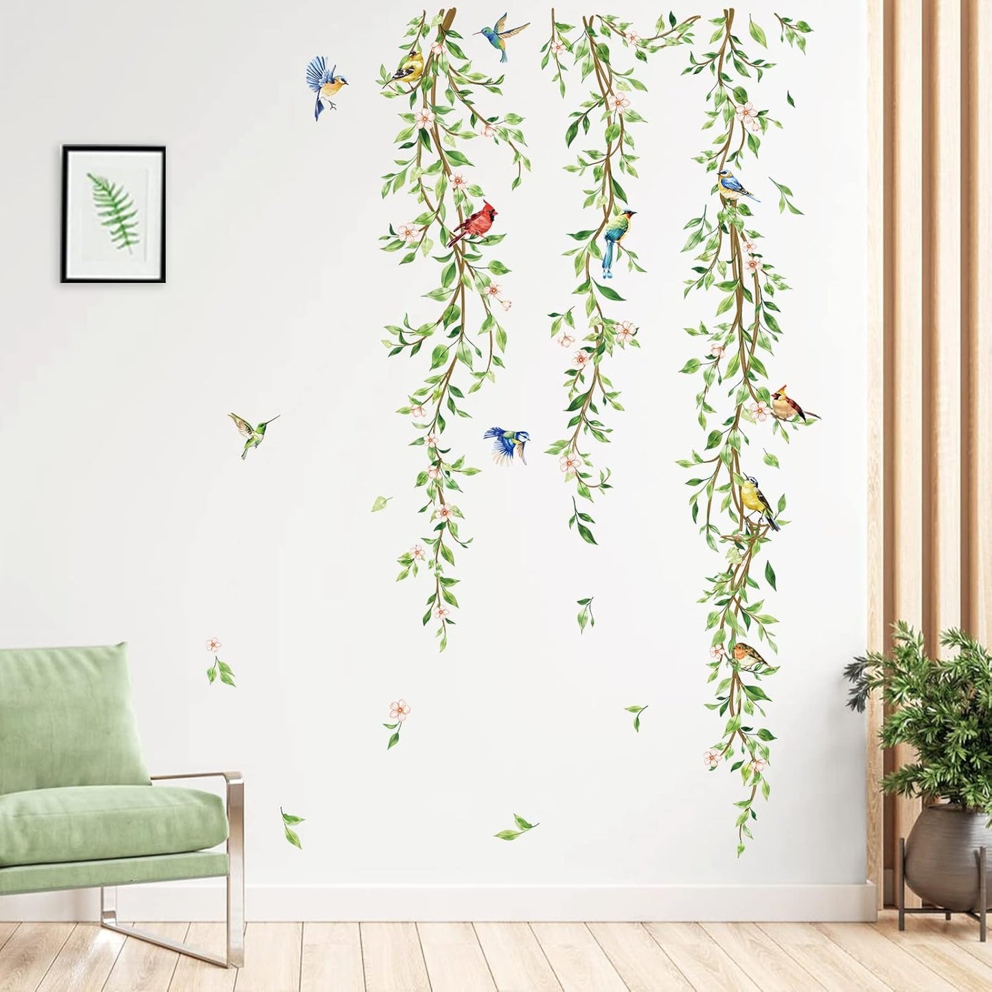 Hanging Vine Wall Decals Birds Leaf Wall Stickers Bedroom Living Room Office Kitchen / A / Green