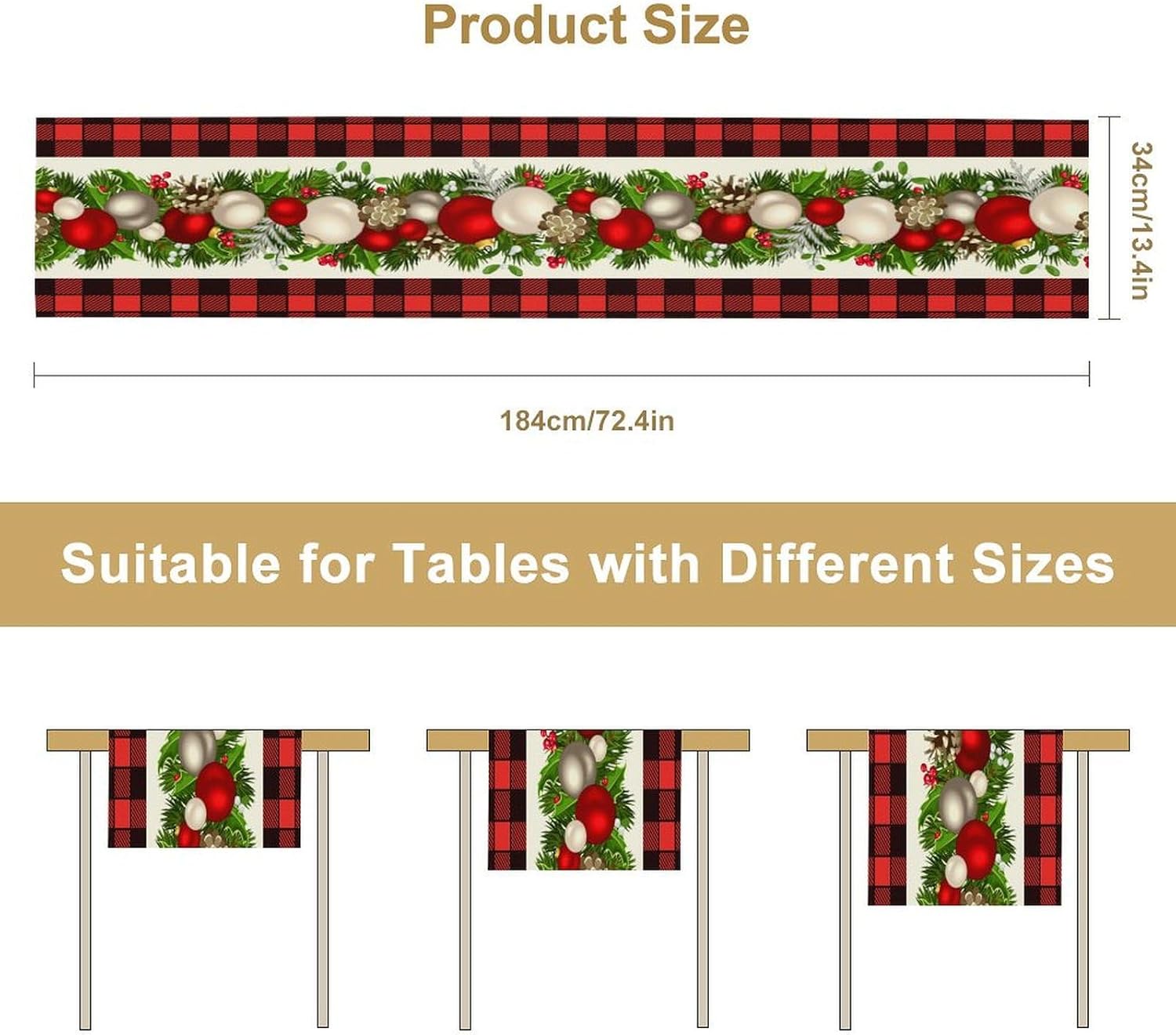 Christmas Linen Table Runner, Red and Black Buffalo Plaid Winter Xmas Holiday Farmhouse Style Patterns Printed Linen