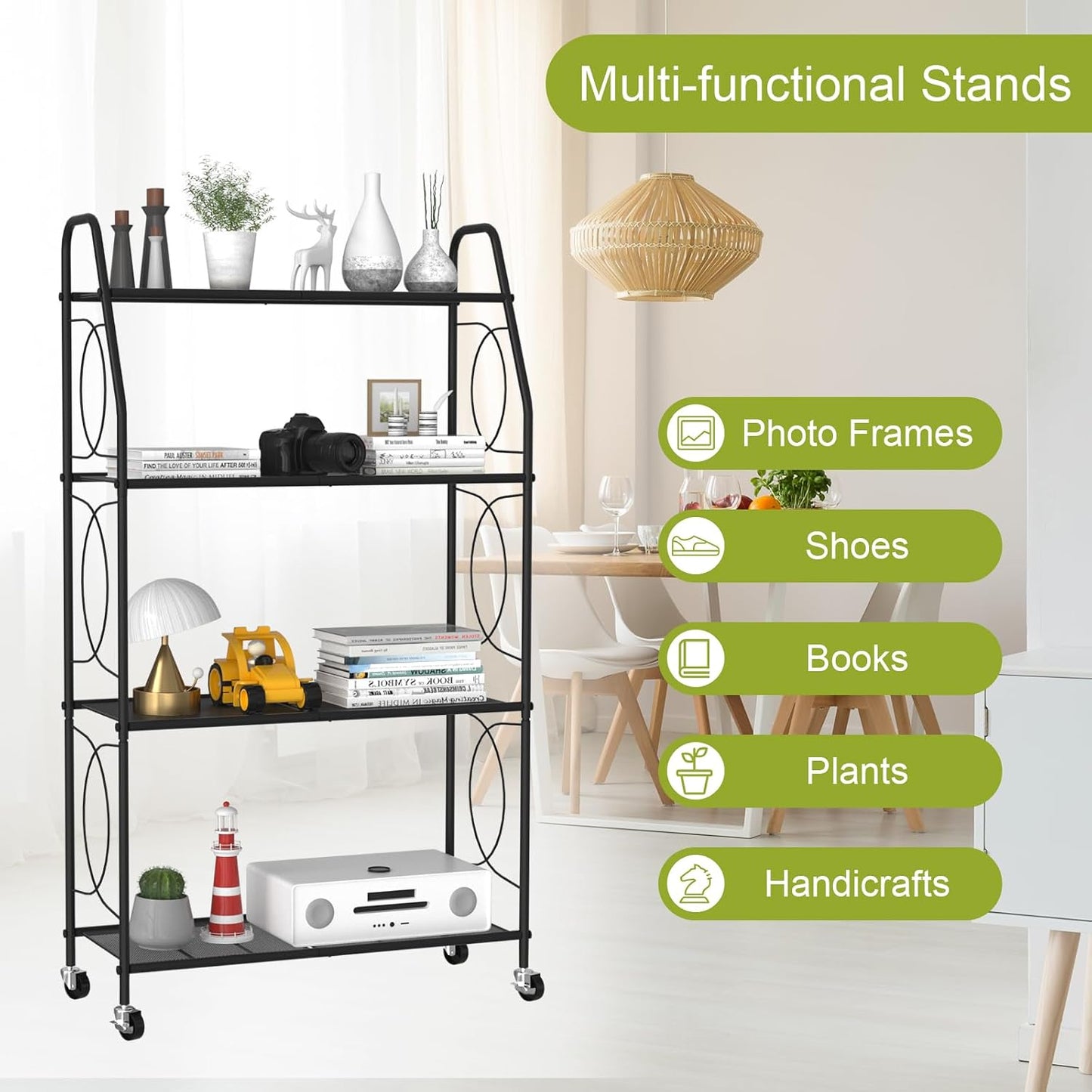 VyGrow 4 Tier Plant Stand with Wheels, Plant Shelf for Indoor Outdoor, Heavy Duty Metal Tall Plant Stands Holder Rack
