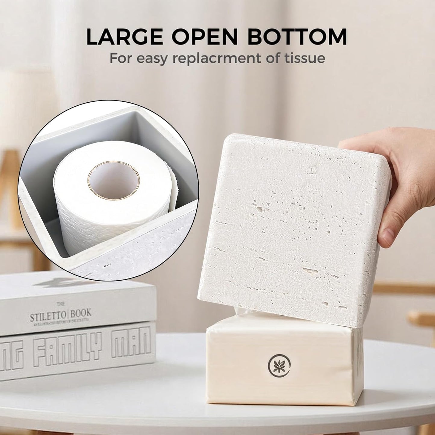 Resin Tissue Holder / Stone / White