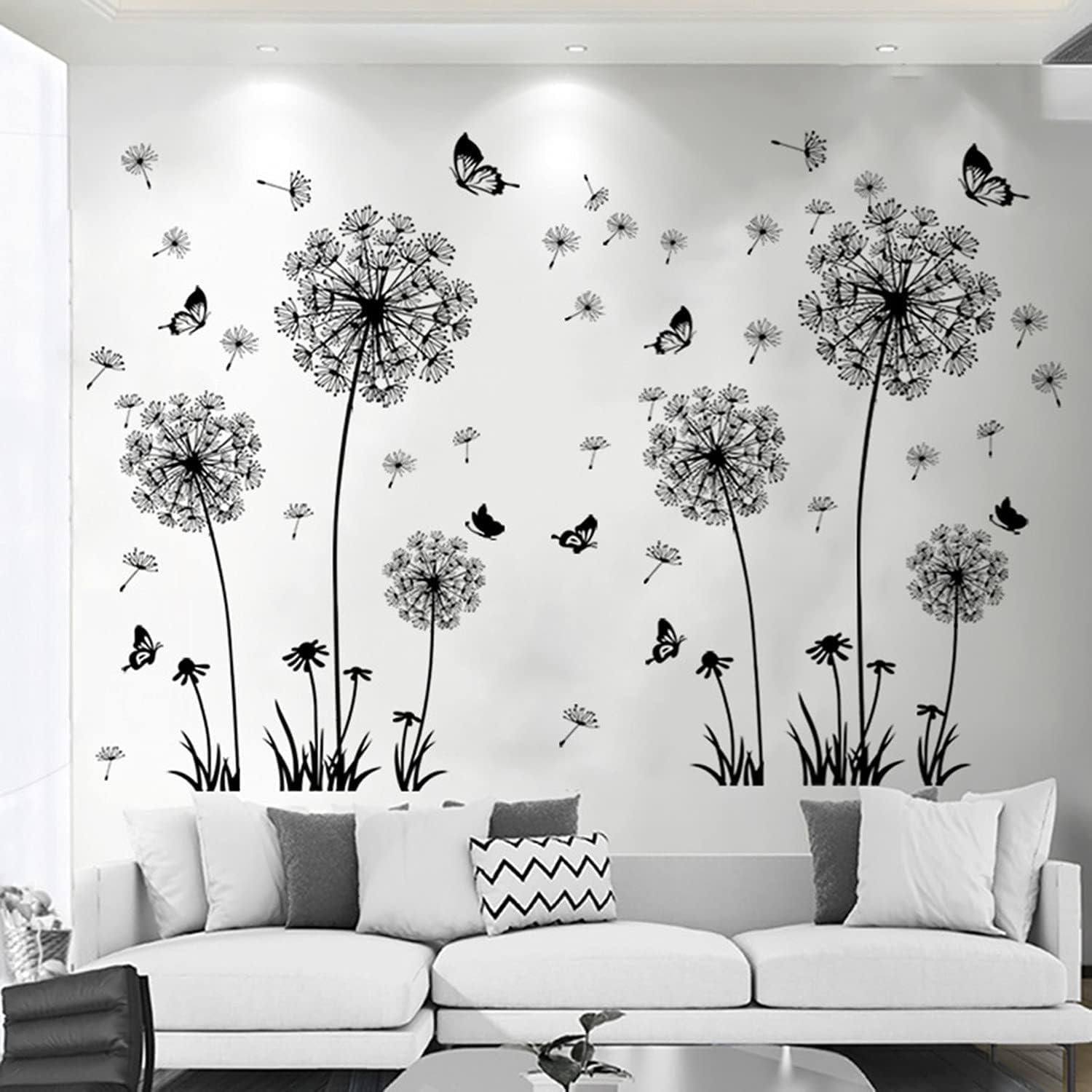 Flower Stickers / Dandelion Wall Decals / # F 2 Set Black Dandelion Wall Decals / Set of 2